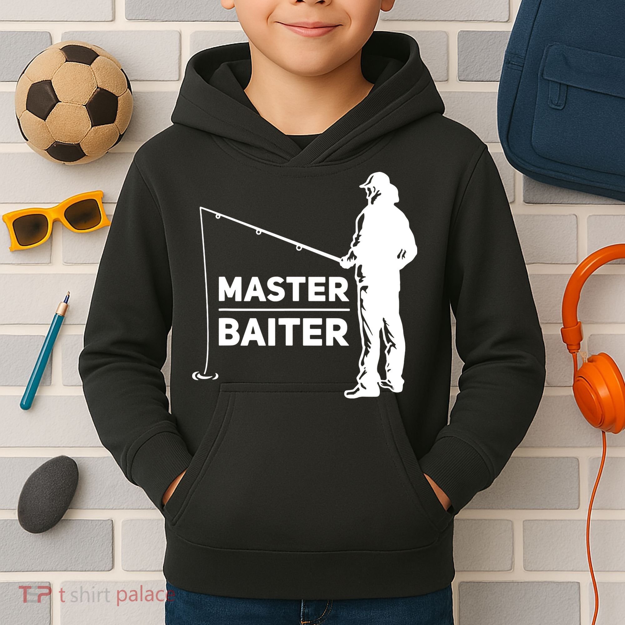 Funny Saying Master Baiter Fishing Fishermen Kids Hoodie