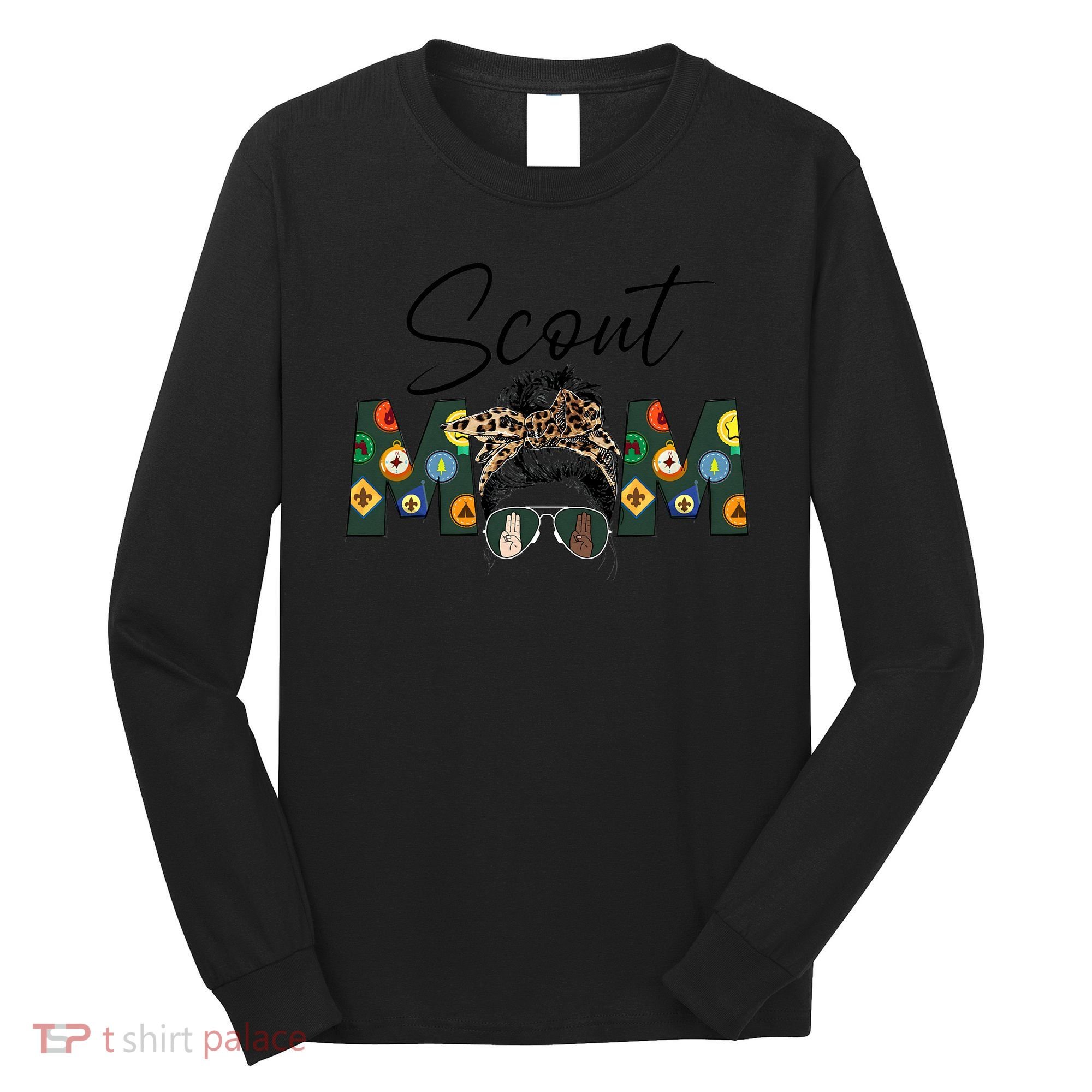 Funny Scout Mom Life Sport Mom Leopard Messy Bun Hair Long Sleeve Shirt