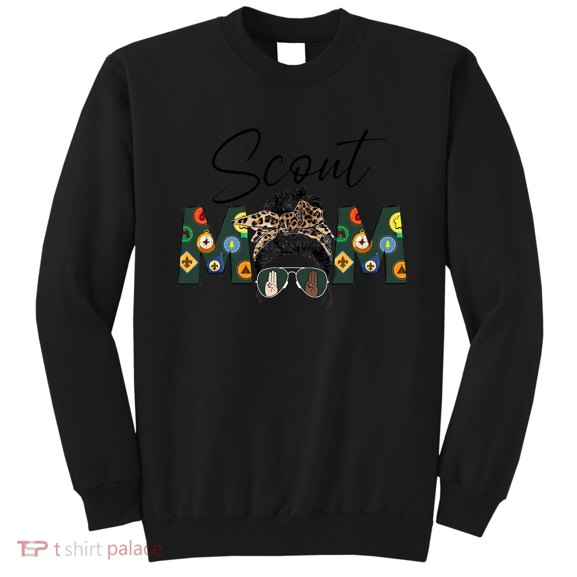 Funny Scout Mom Life Sport Mom Leopard Messy Bun Hair Sweatshirt