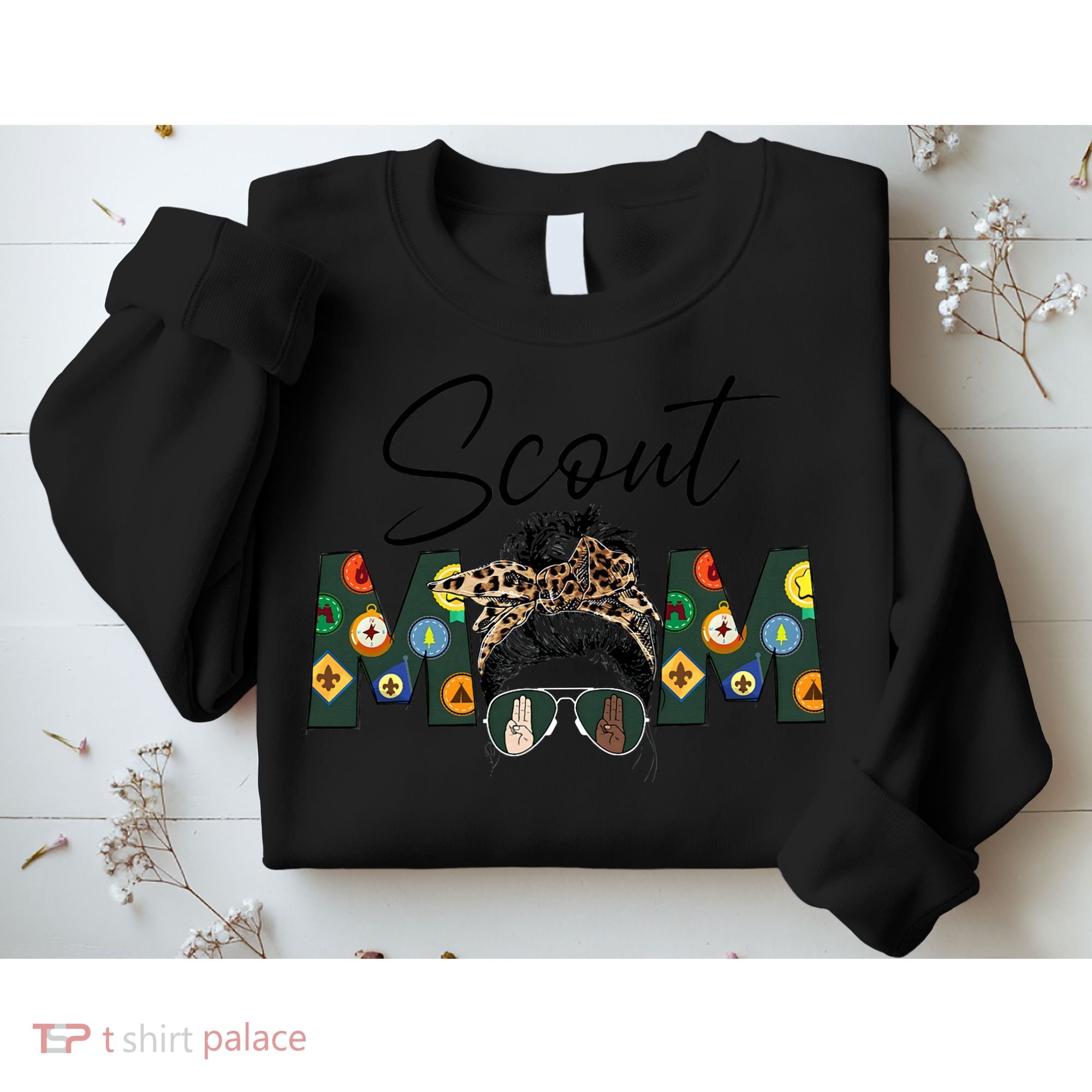 Funny Scout Mom Life Sport Mom Leopard Messy Bun Hair Sweatshirt