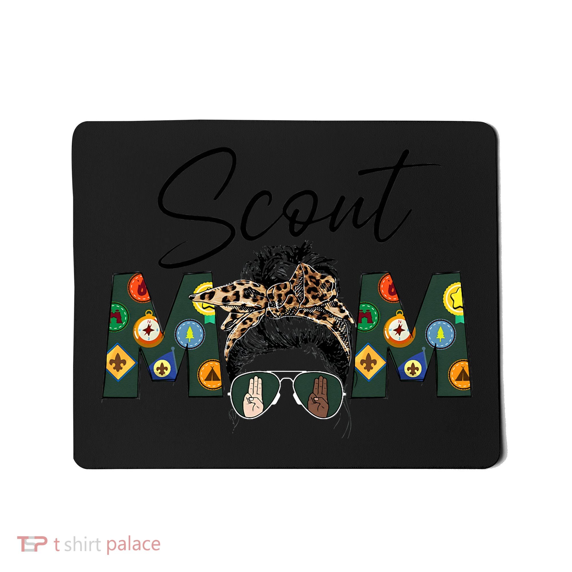Funny Scout Mom Life Sport Mom Leopard Messy Bun Hair Mousepad
