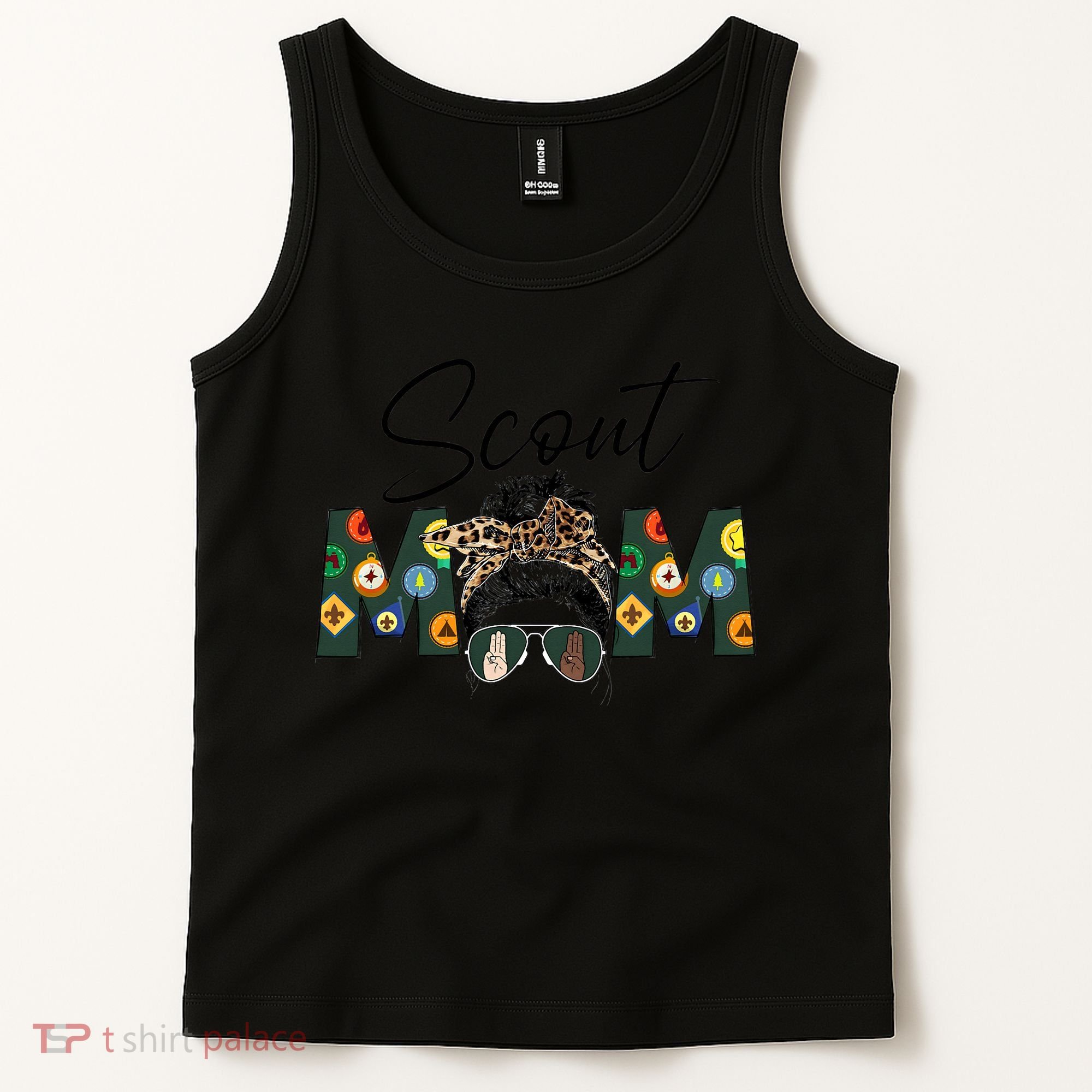 Funny Scout Mom Life Sport Mom Leopard Messy Bun Hair Tank Top