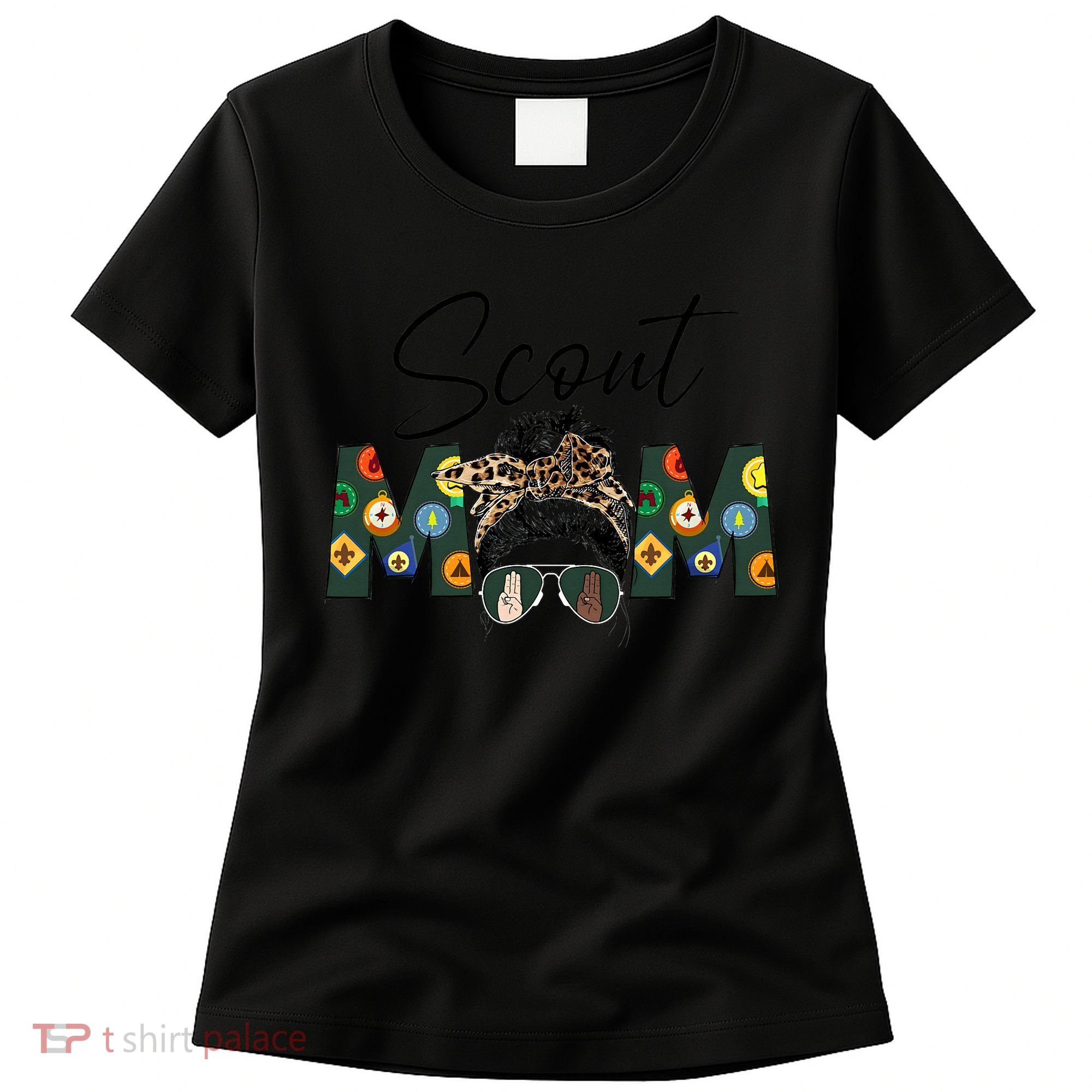 Funny Scout Mom Life Sport Mom Leopard Messy Bun Hair Women's T-Shirt
