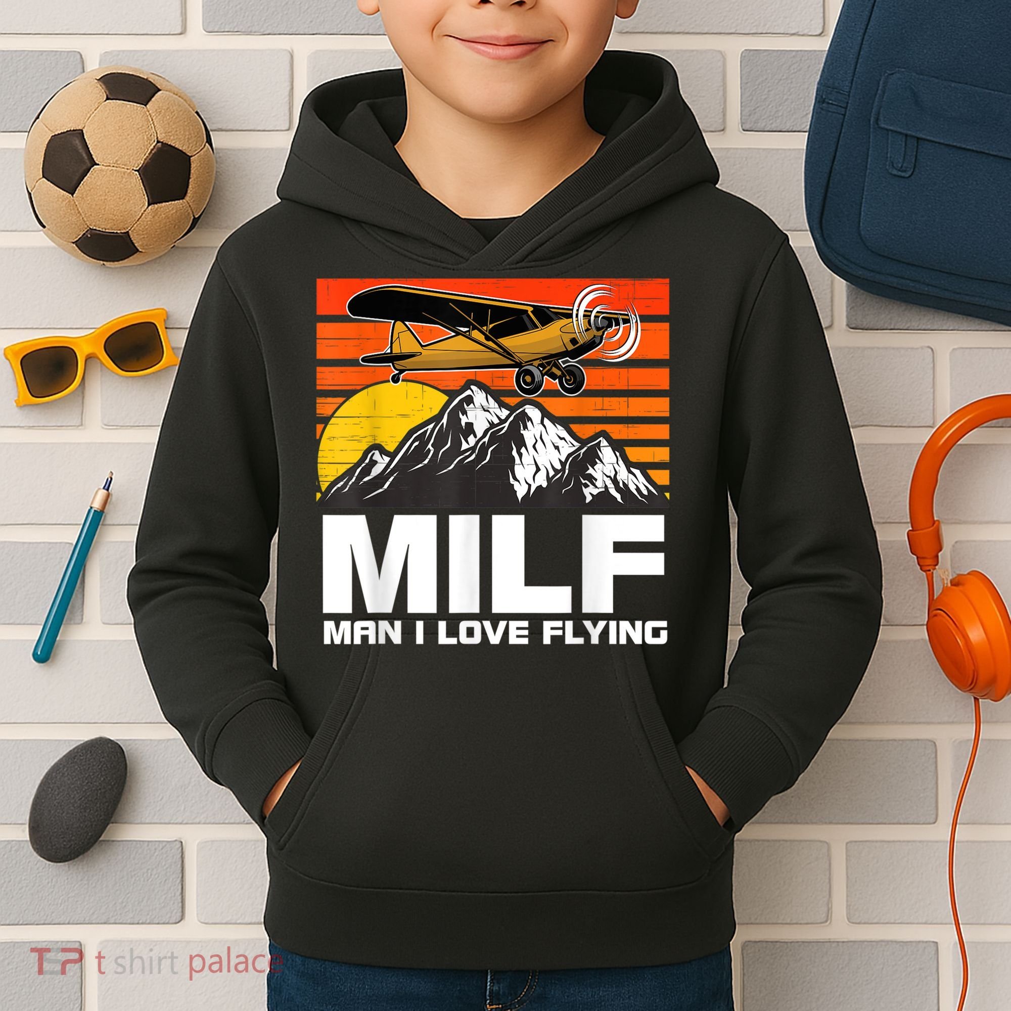 Funny Saying MILF Man I Love Flying Kids Hoodie