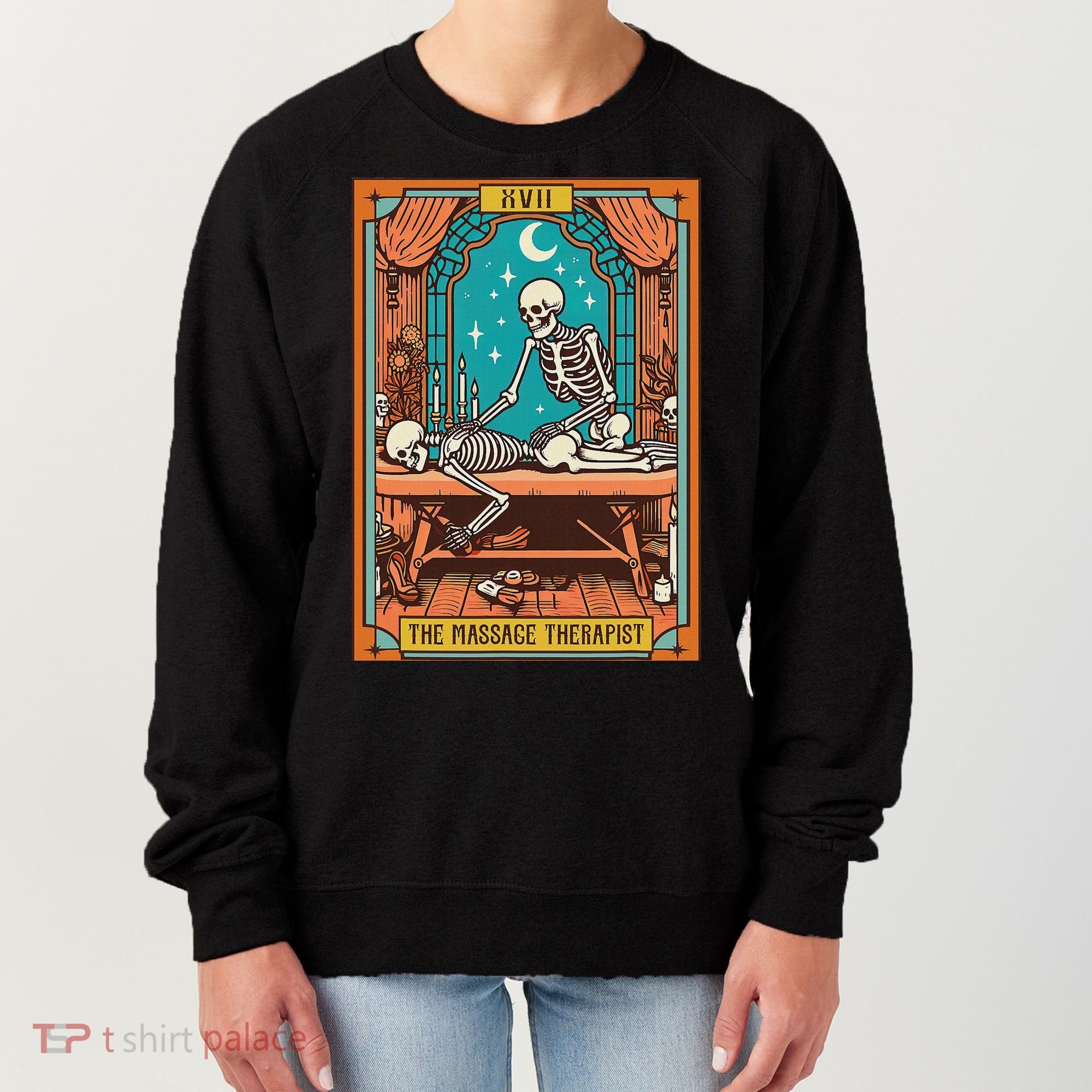 Funny Skeleton Massage Therapy Massage Therapist Tarot Card Women's Sweatshirt