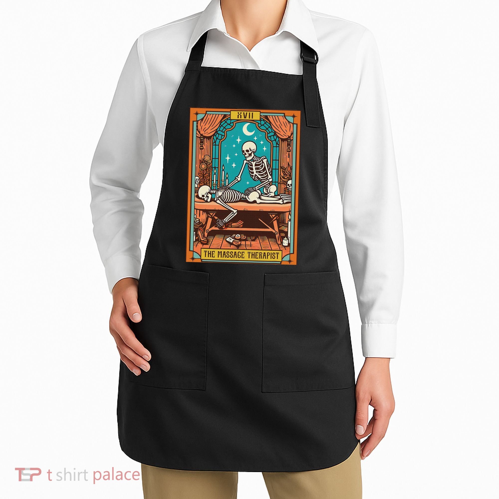 Funny Skeleton Massage Therapy Massage Therapist Tarot Card Apron