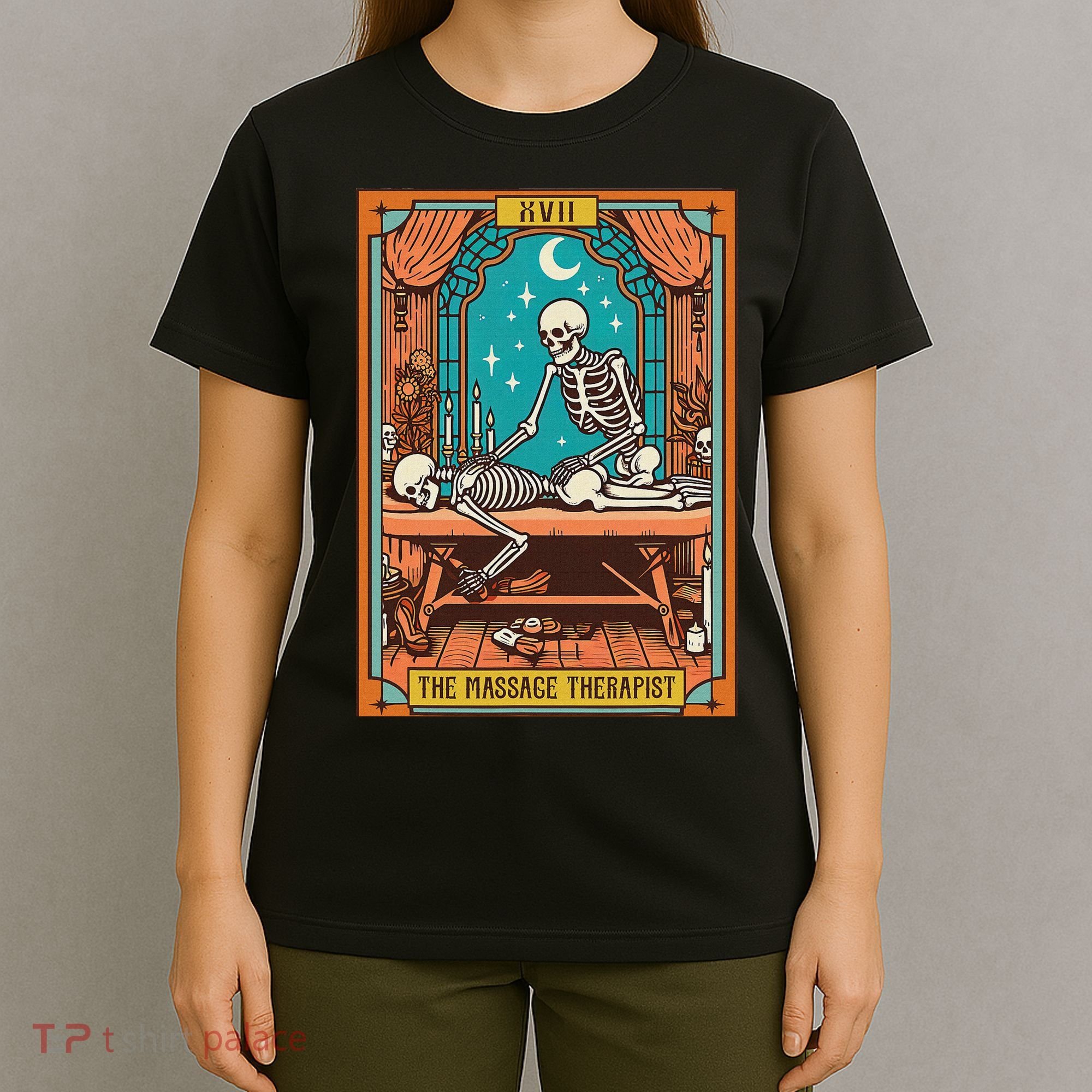 Funny Skeleton Massage Therapy Massage Therapist Tarot Card T-Shirt