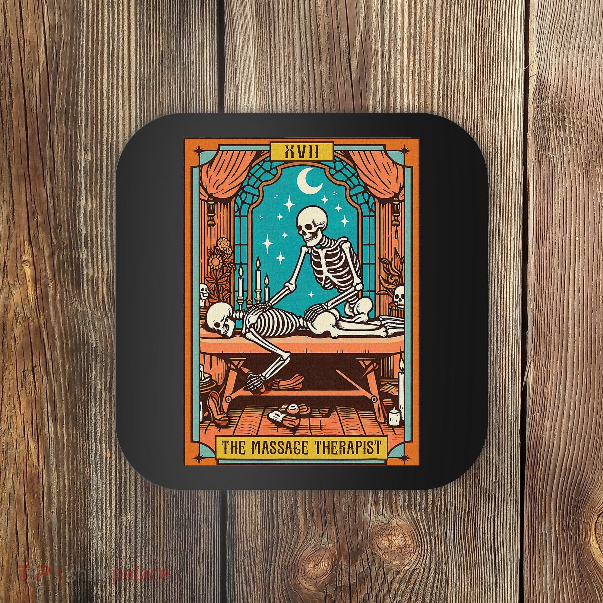 Funny Skeleton Massage Therapy Massage Therapist Tarot Card Coaster