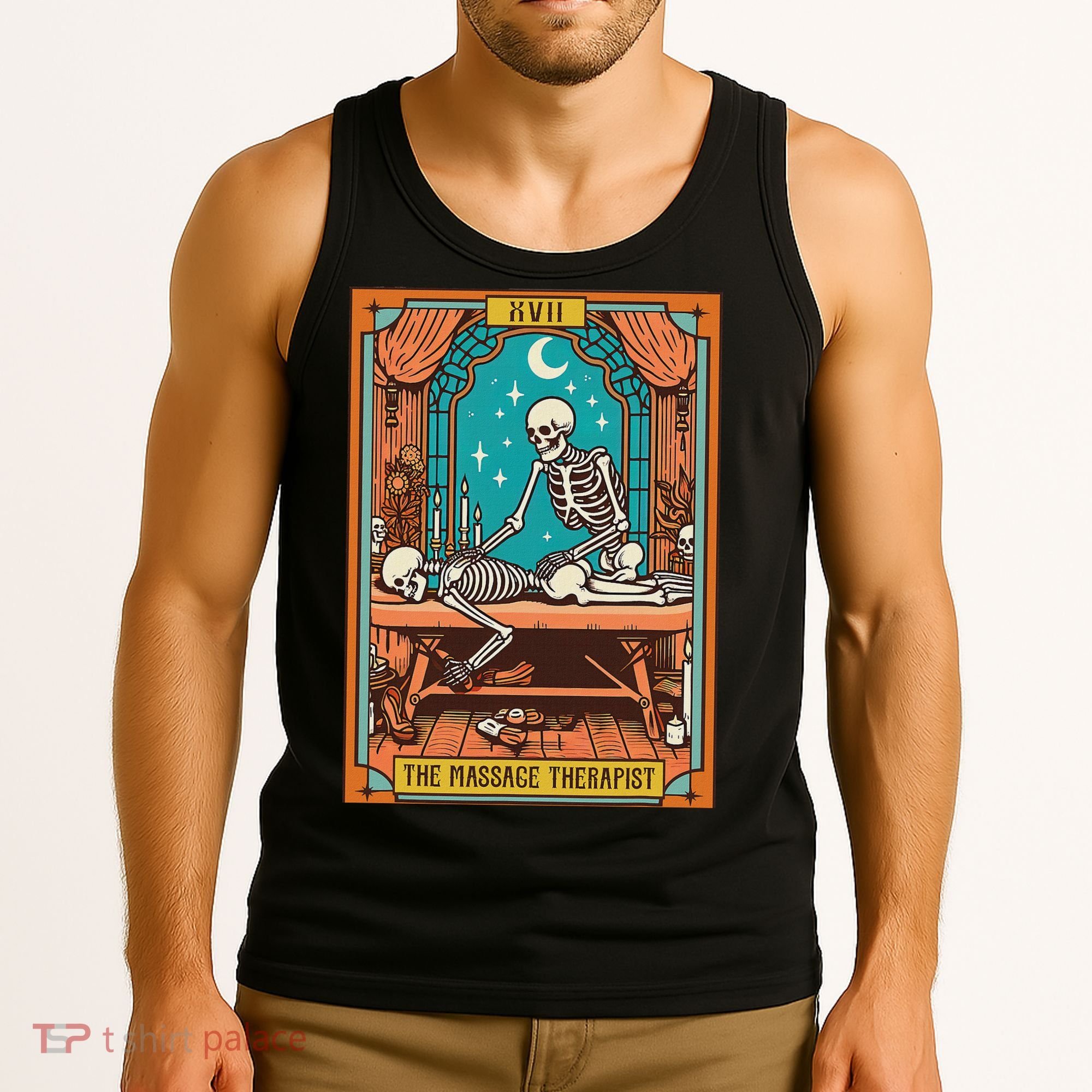 Funny Skeleton Massage Therapy Massage Therapist Tarot Card Tank Top