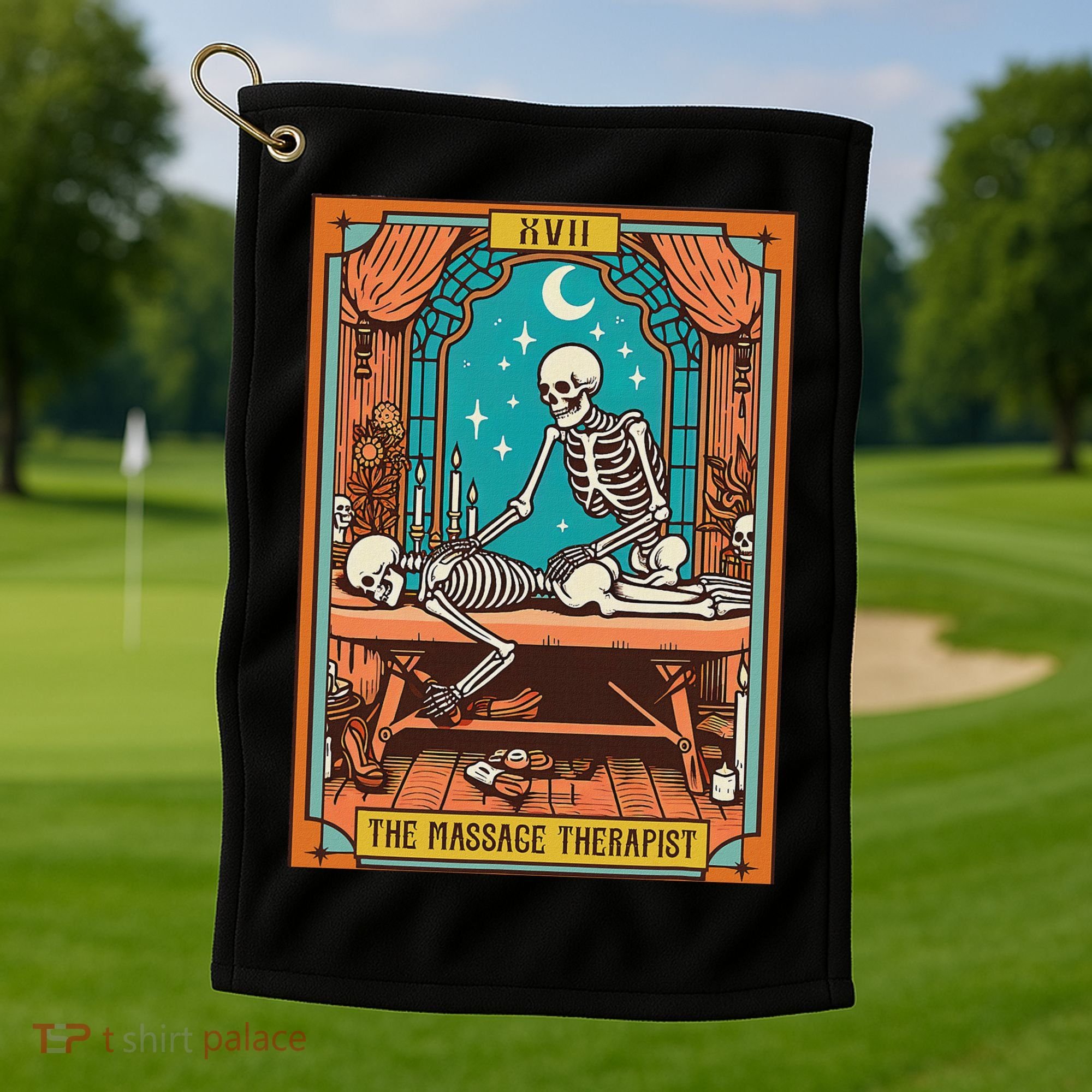 Funny Skeleton Massage Therapy Massage Therapist Tarot Card Golf Towel