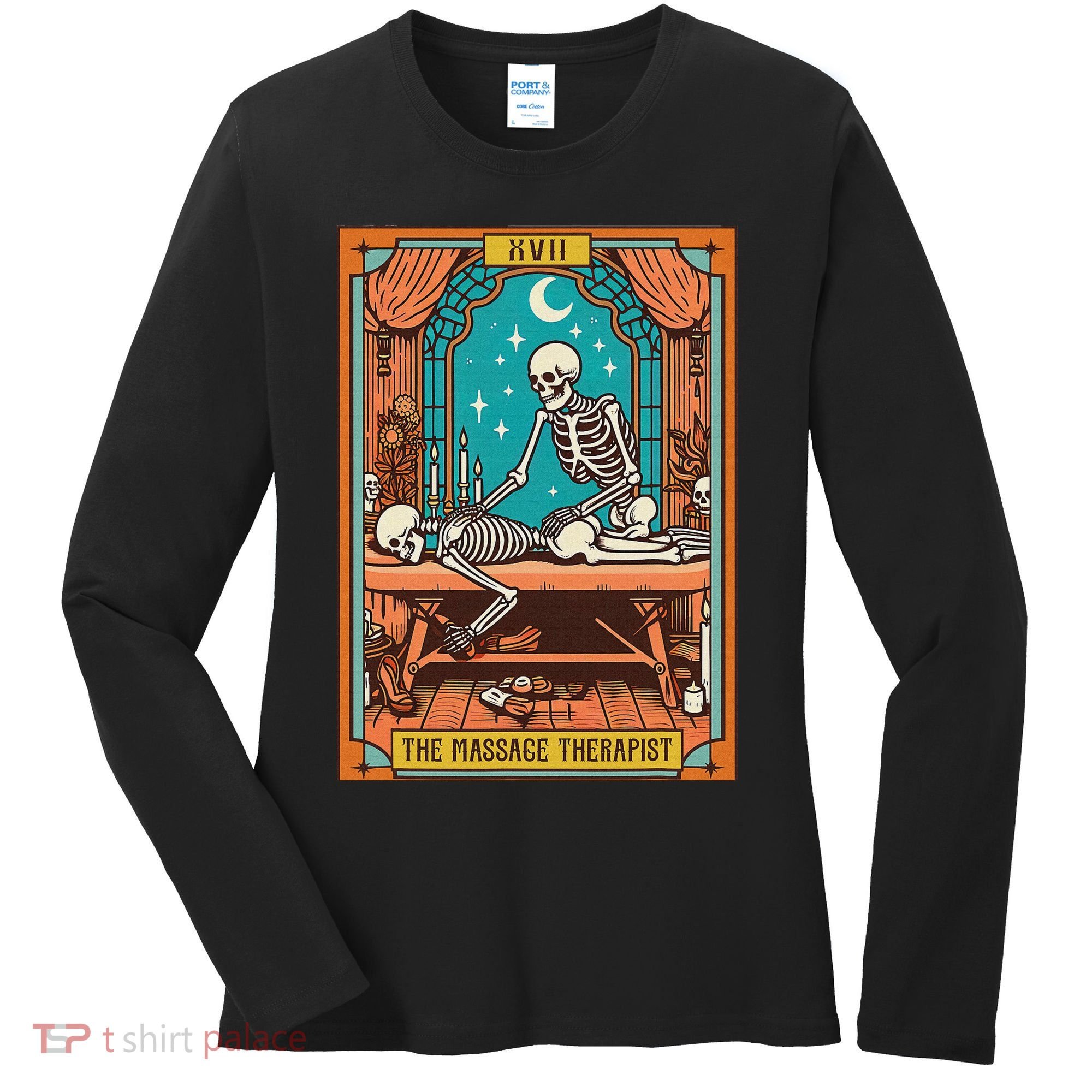 Funny Skeleton Massage Therapy Massage Therapist Tarot Card Women's Long Sleeve Shirt