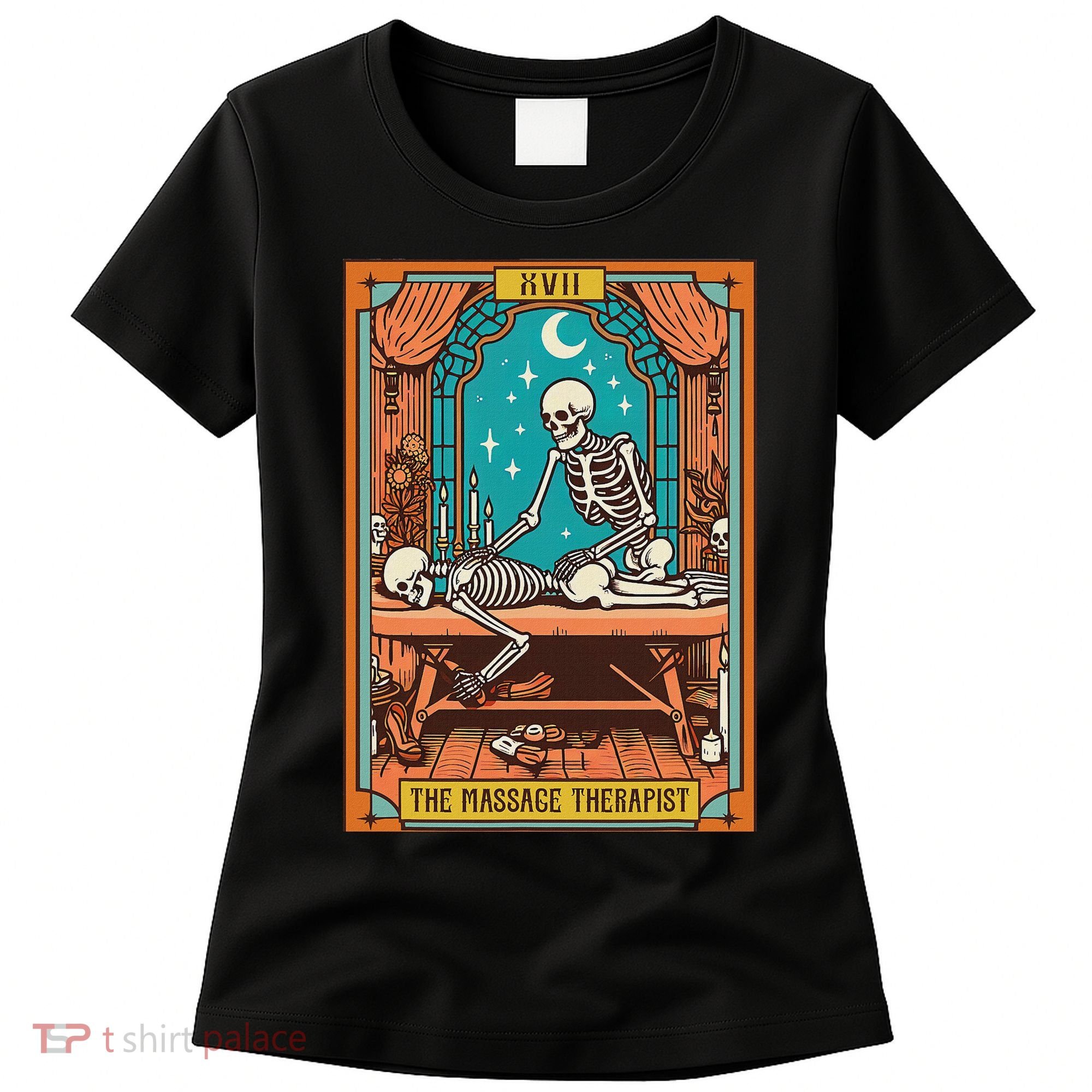 Funny Skeleton Massage Therapy Massage Therapist Tarot Card Women's T-Shirt