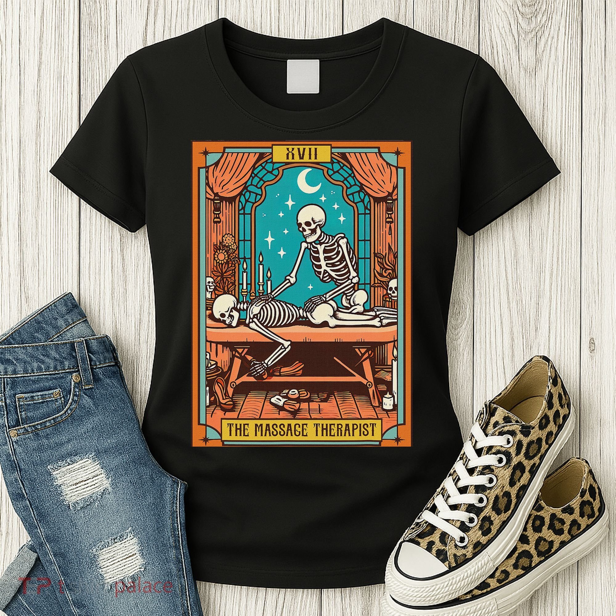 Funny Skeleton Massage Therapy Massage Therapist Tarot Card Women's T-Shirt