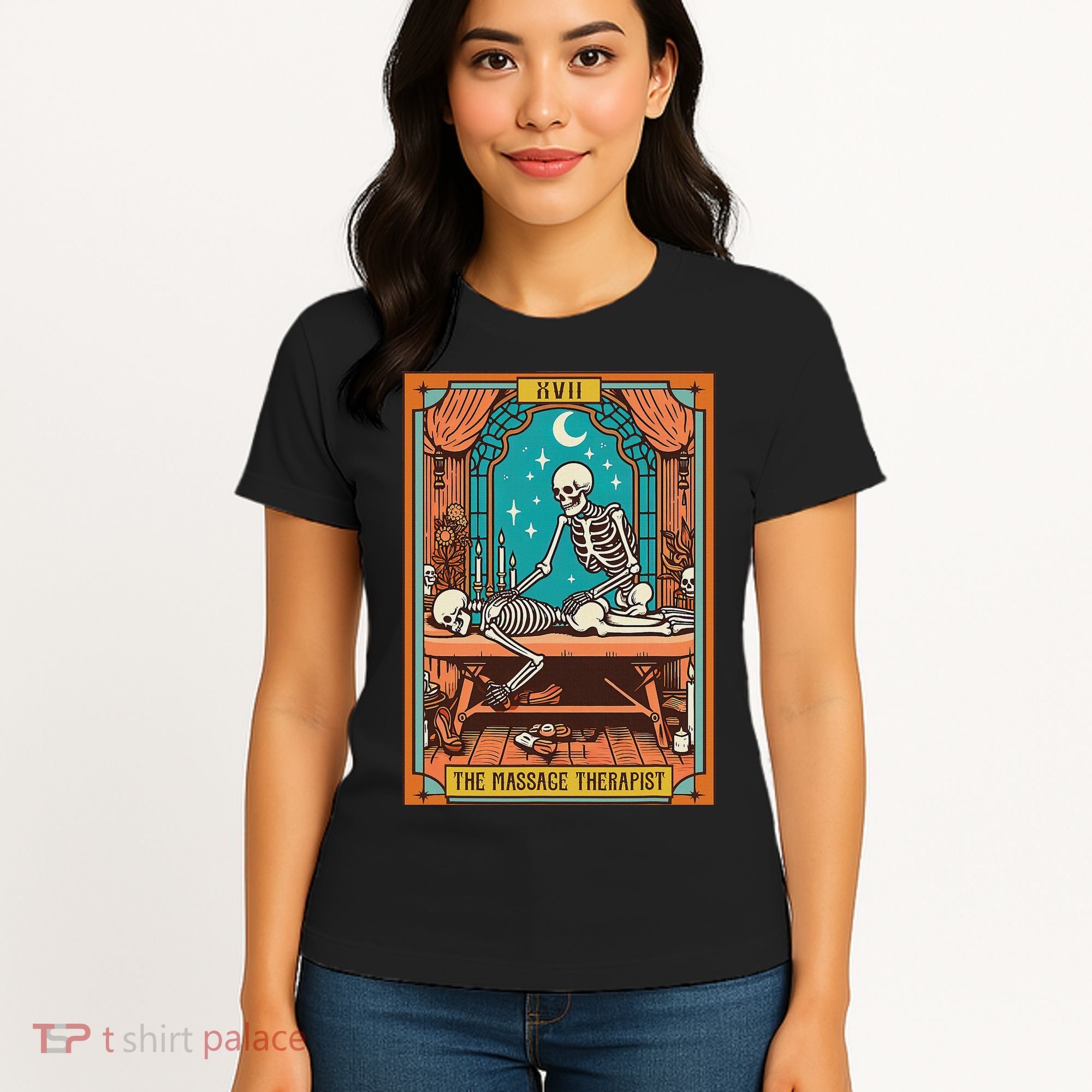 Funny Skeleton Massage Therapy Massage Therapist Tarot Card Women's T-Shirt