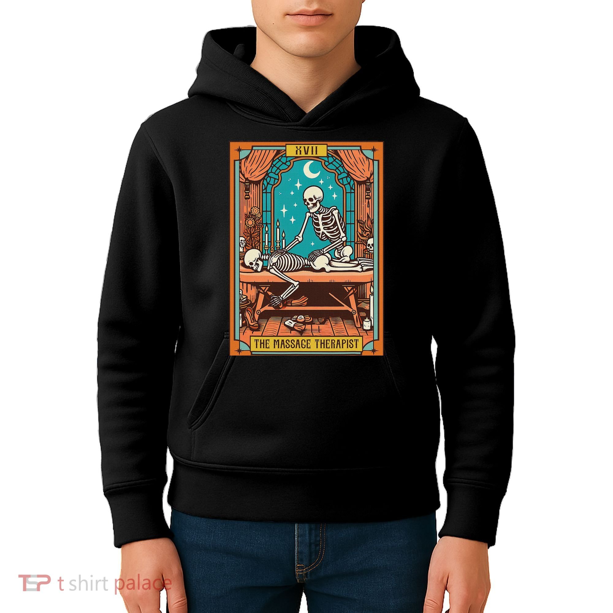 Funny Skeleton Massage Therapy Massage Therapist Tarot Card Kids Hoodie
