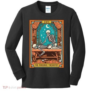 Funny Skeleton Massage Therapy Massage Therapist Tarot Card Kids Long Sleeve Shirt
