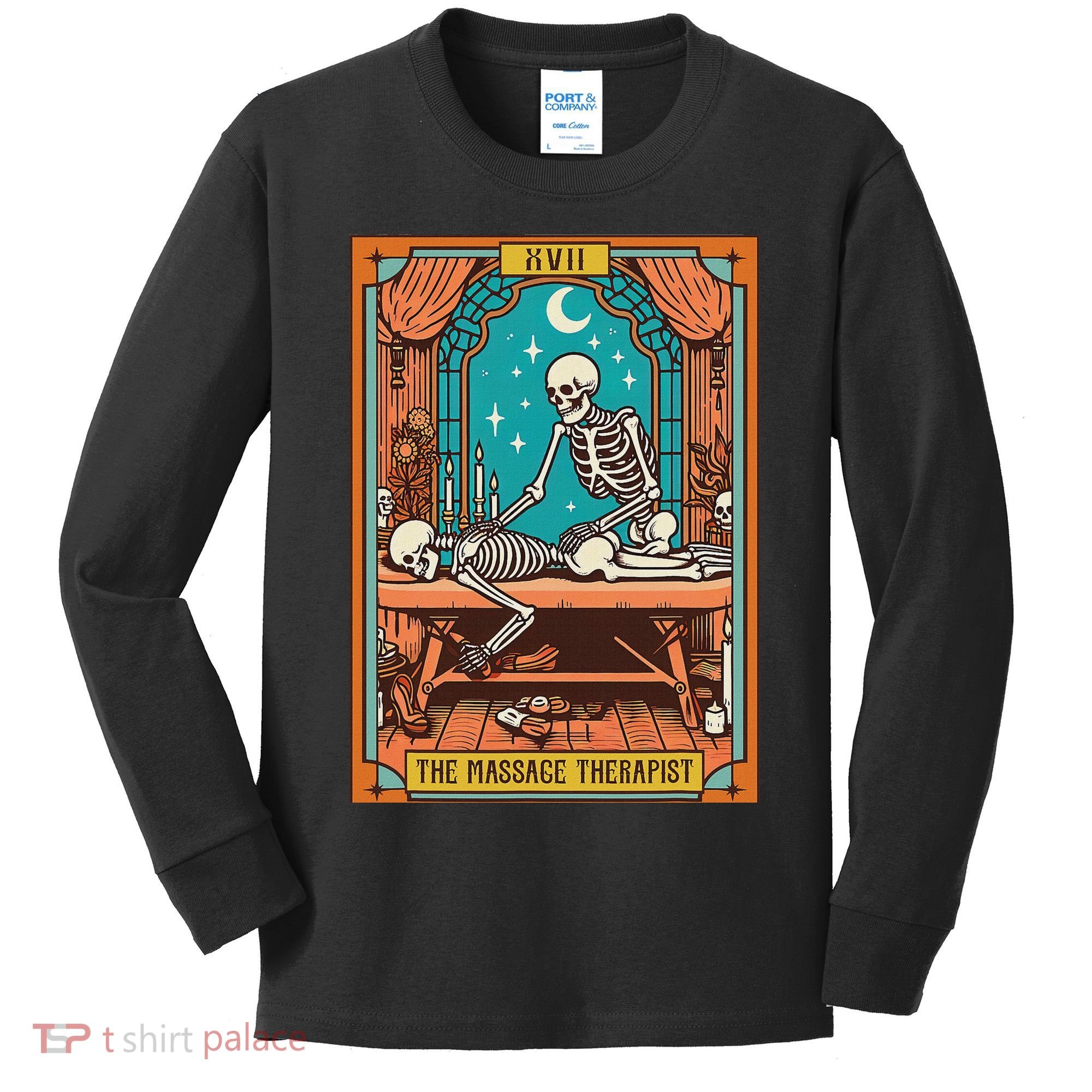 Funny Skeleton Massage Therapy Massage Therapist Tarot Card Kids Long Sleeve Shirt