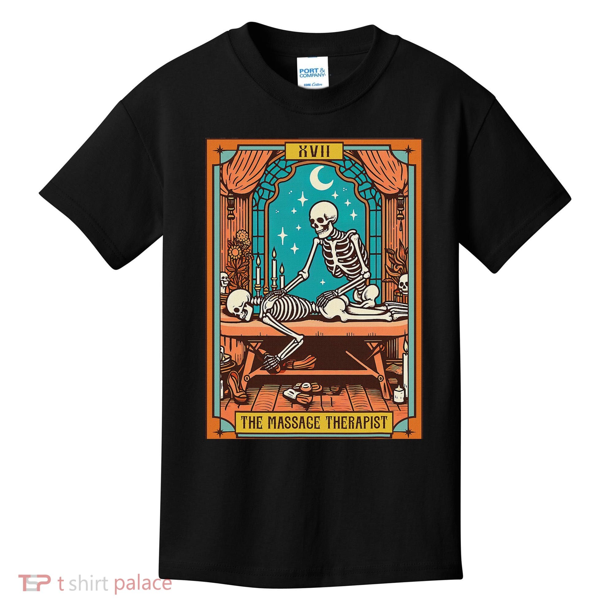Funny Skeleton Massage Therapy Massage Therapist Tarot Card Kids T-Shirt