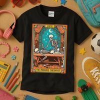 Funny Skeleton Massage Therapy Massage Therapist Tarot Card Kids T-Shirt thumb 3