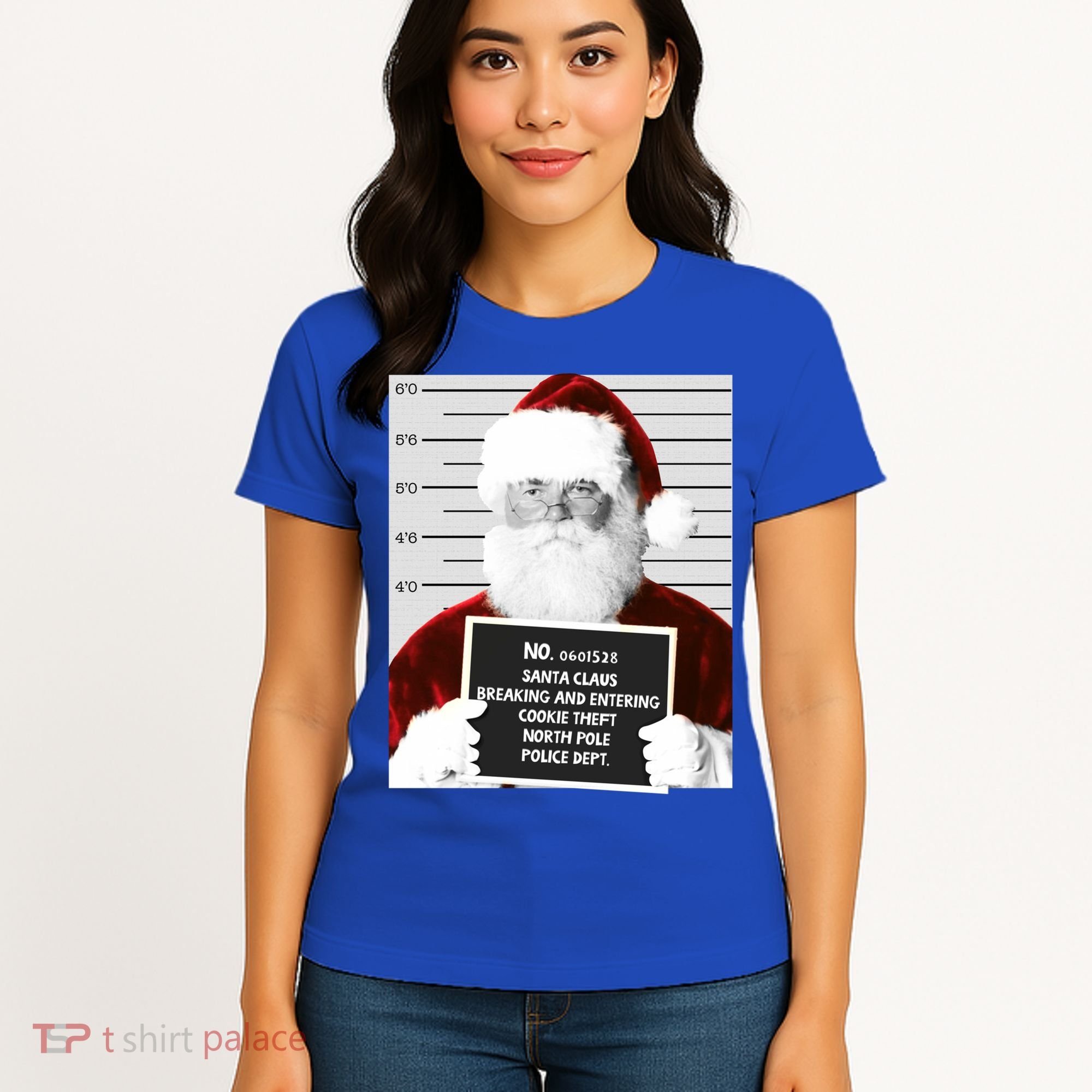 Funny Santa Mugshot Santa Claus Jailed Christmas Gift Women's T-Shirt