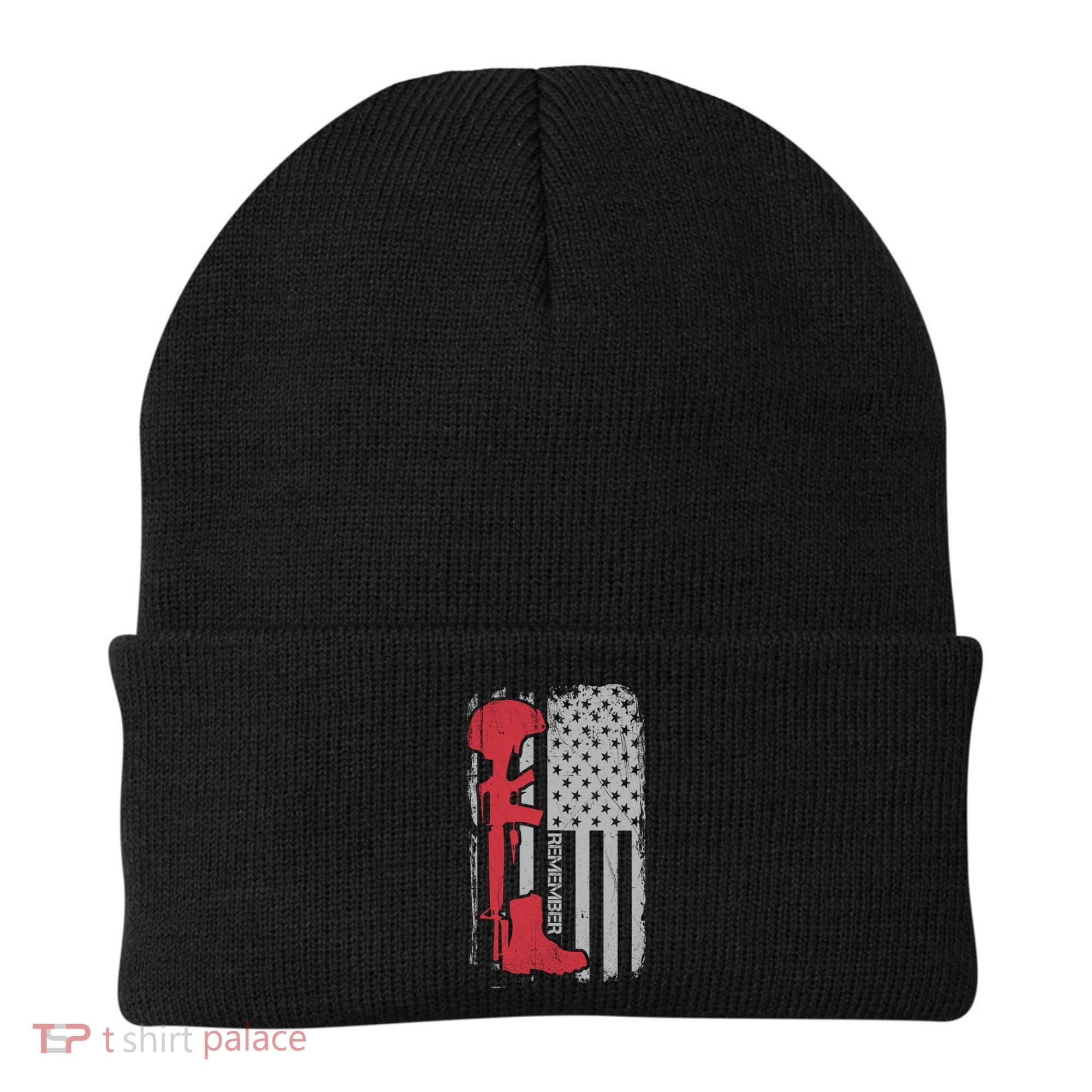 Fallen Soldier Memorial Day Salute Usa American Flag Gift Beanie