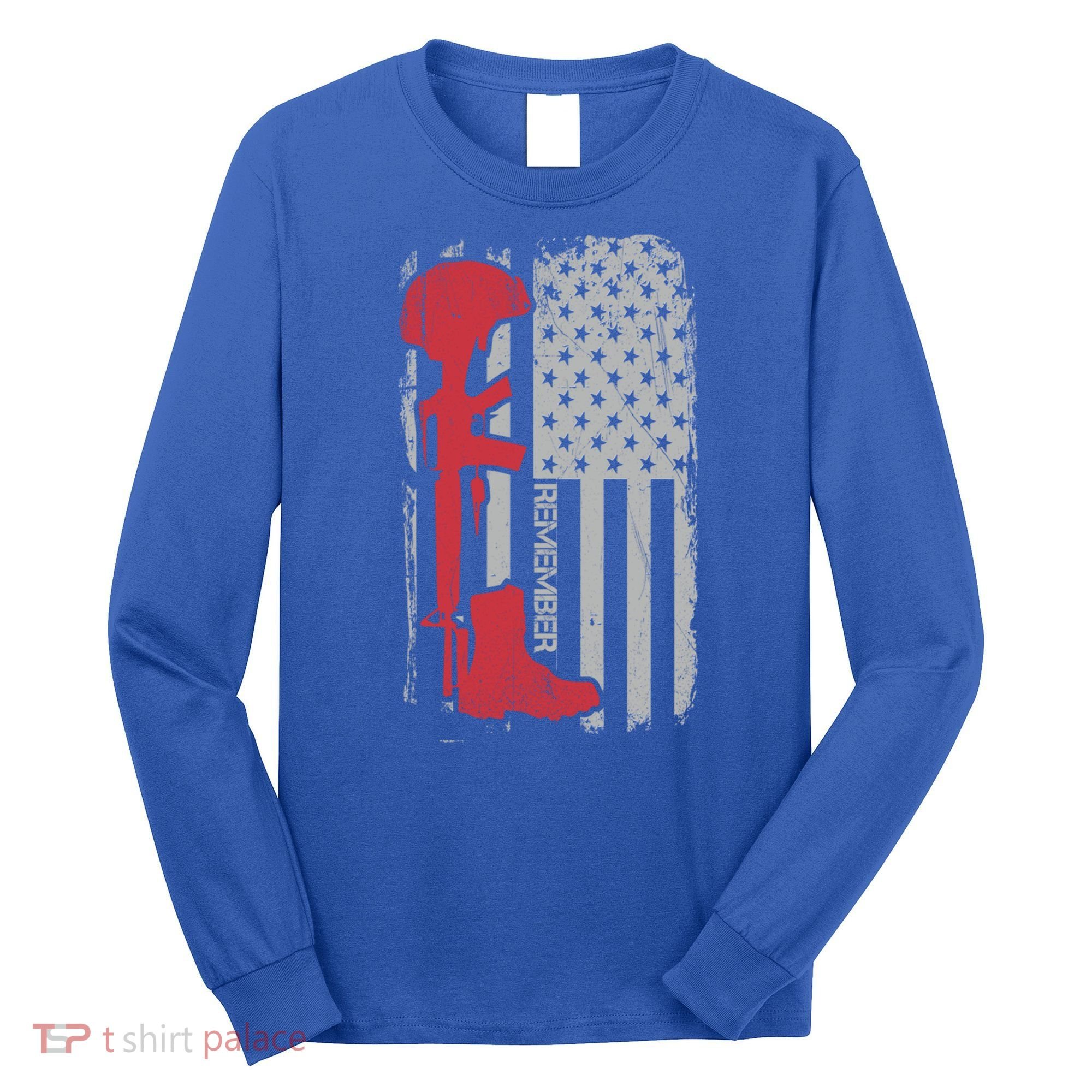 Fallen Soldier Memorial Day Salute Usa American Flag Gift Long Sleeve Shirt
