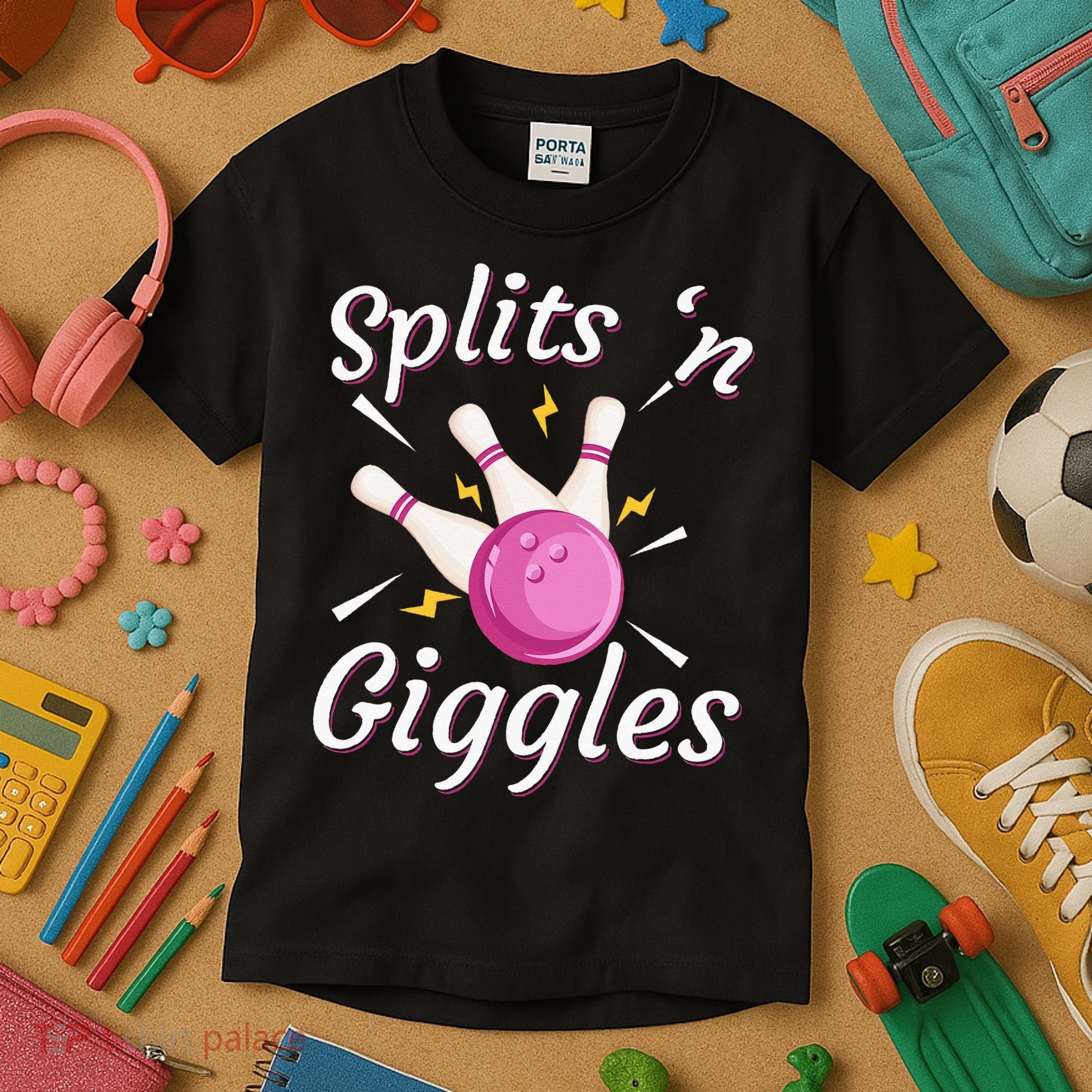 Funny Splits N Giggles Bowling Team Bowler Sports Player Kids T-Shirt