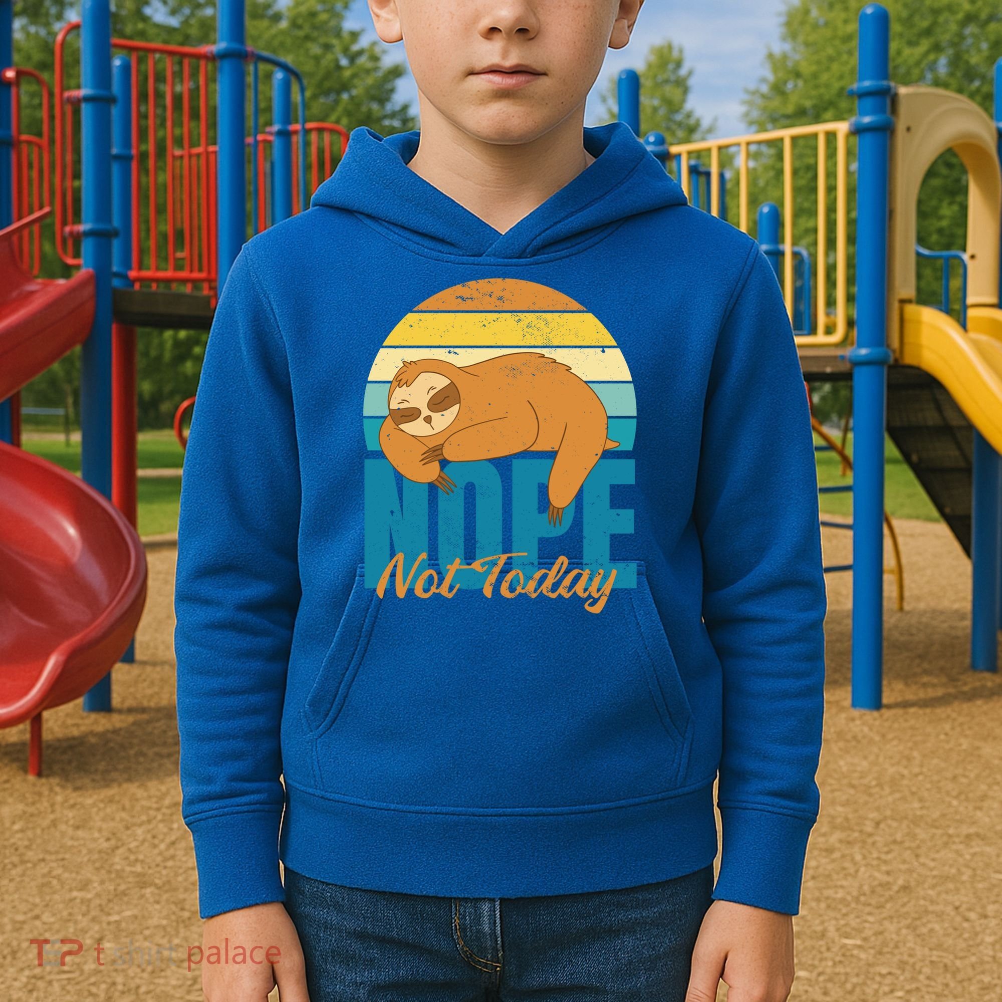 Funny Sloth Nope Not Today Retro Sloth Cute Gift Kids Hoodie