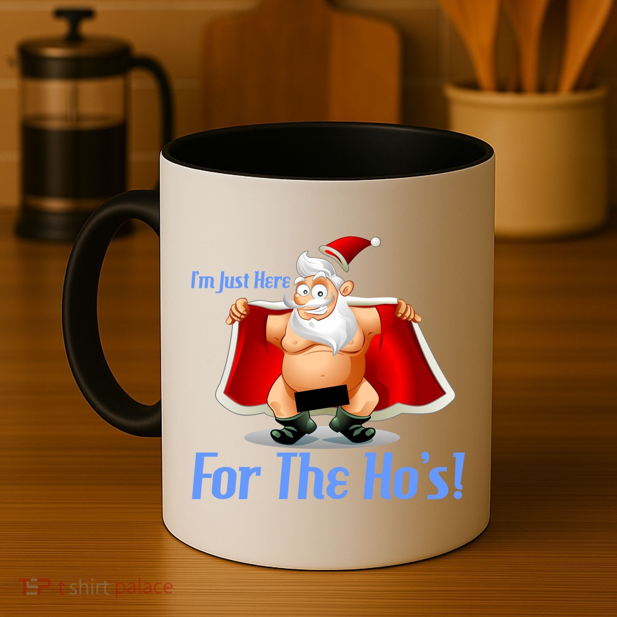 Funny Santa Nude Censored Just Here For The Ho's Coffee Mug