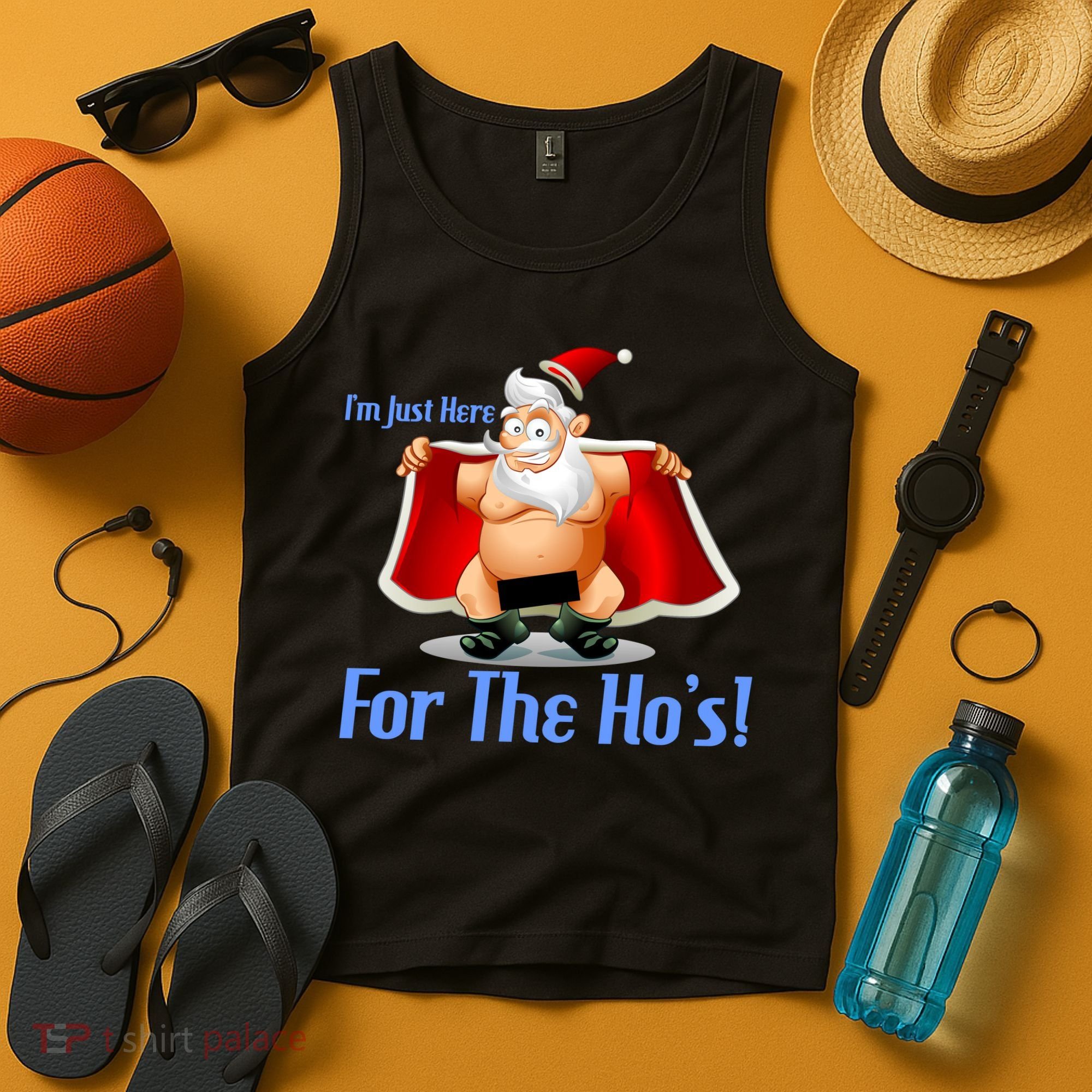 Funny Santa Nude Censored Just Here For The Ho's Tank Top