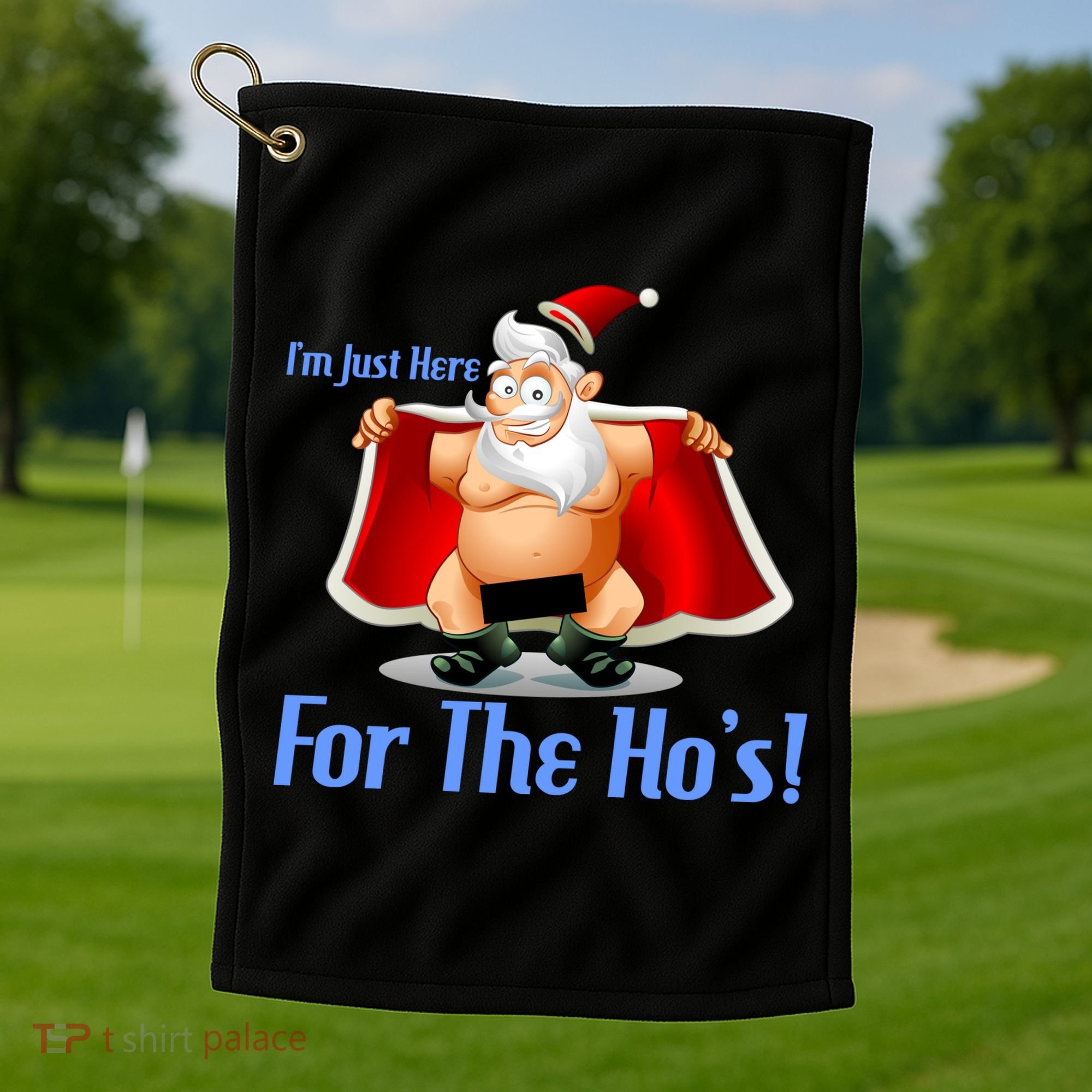 Funny Santa Nude Censored Just Here For The Ho's Golf Towel