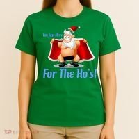 Funny Santa Nude Censored Just Here For The Ho's T-Shirt thumb 4