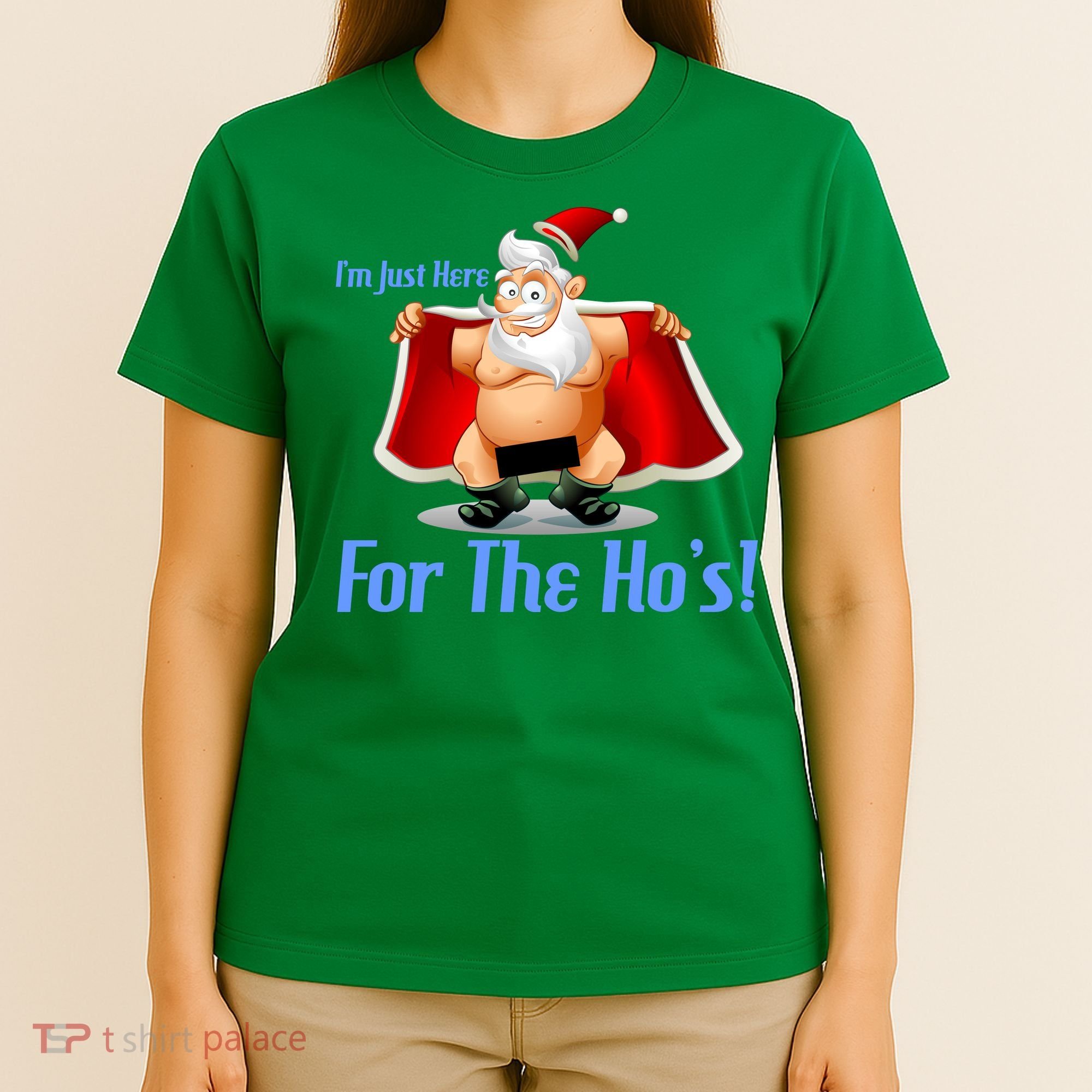 Funny Santa Nude Censored Just Here For The Ho's T-Shirt