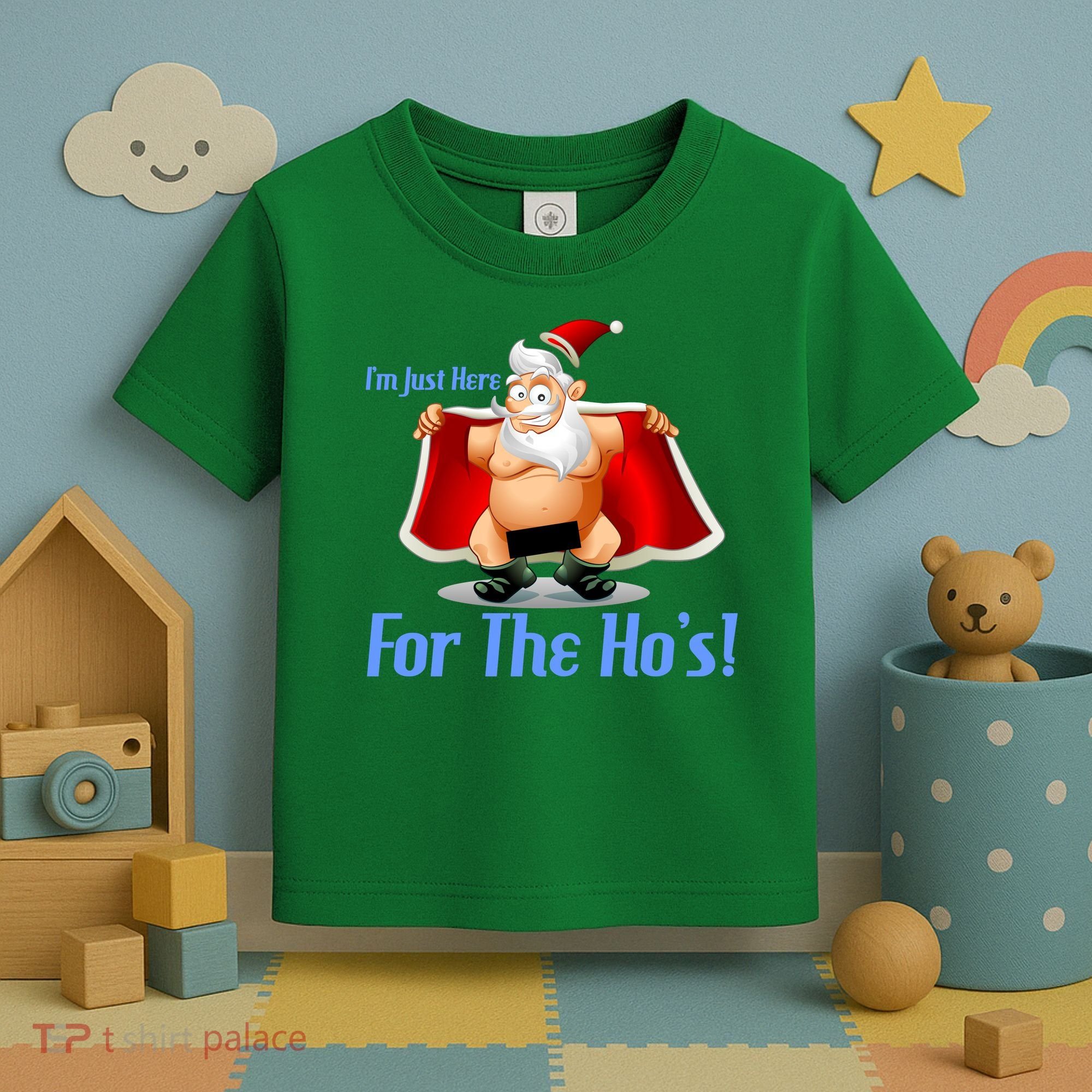 Funny Santa Nude Censored Just Here For The Ho's Toddler T-Shirt