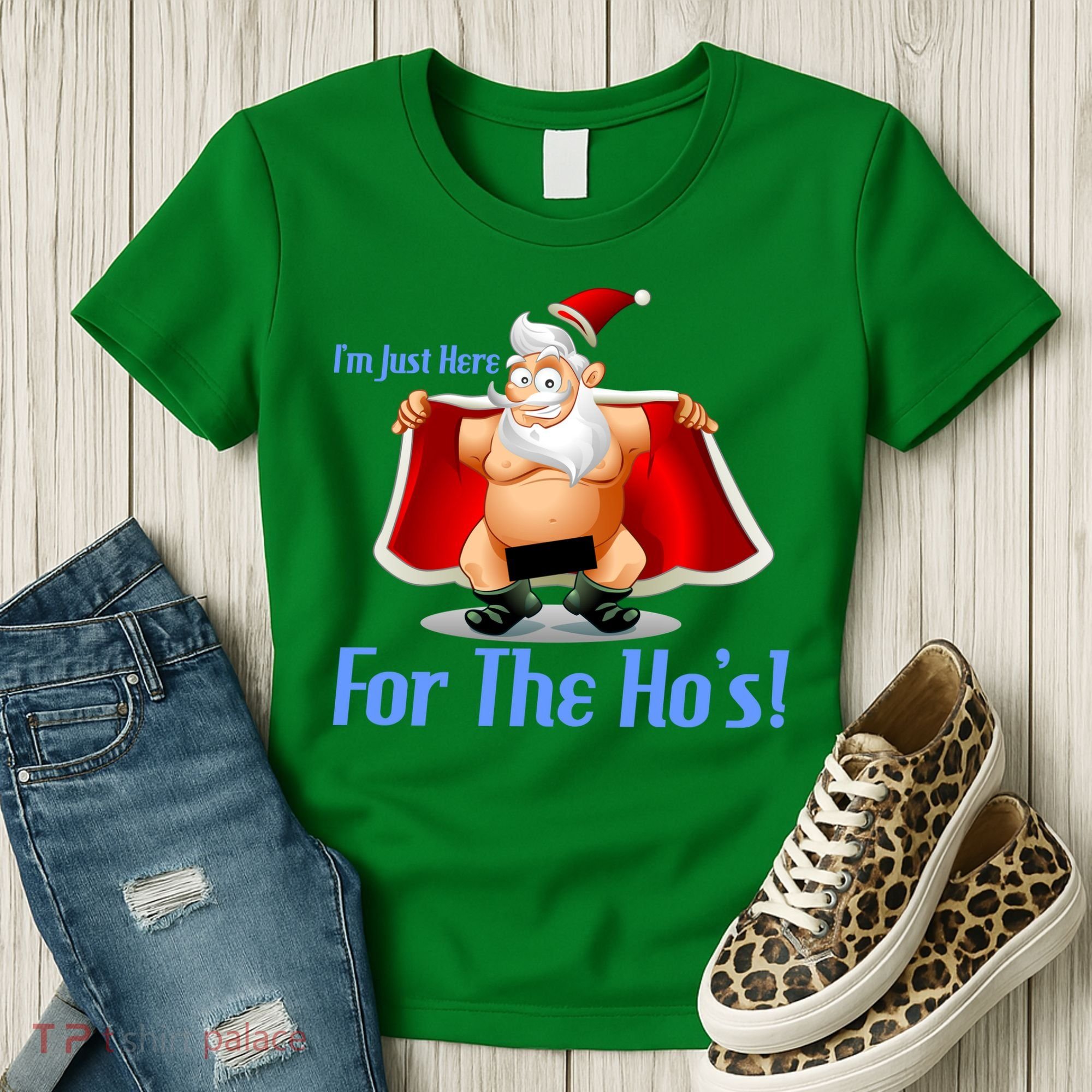 Funny Santa Nude Censored Just Here For The Ho's Women's T-Shirt