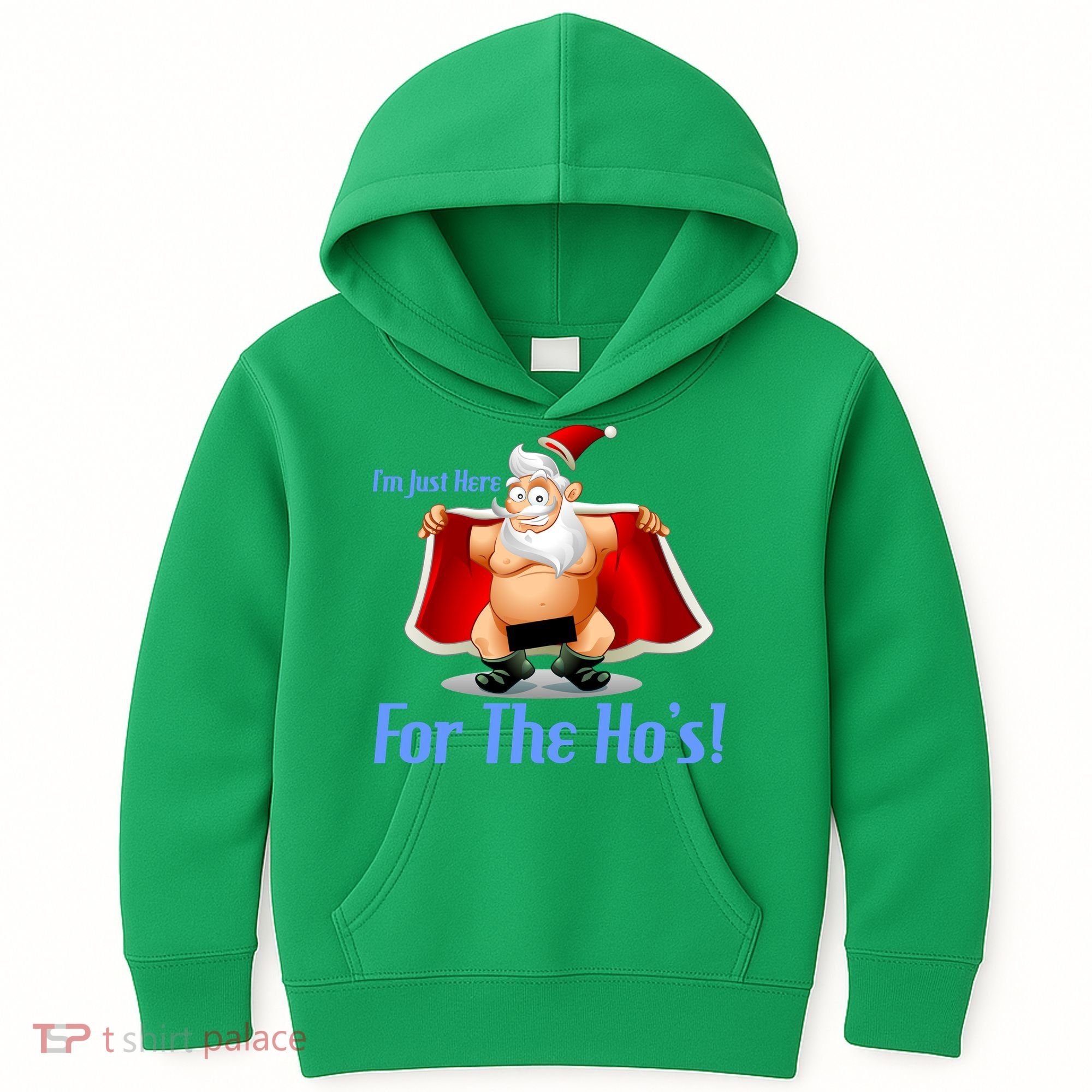 Funny Santa Nude Censored Just Here For The Ho's Kids Hoodie