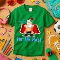 Funny Santa Nude Censored Just Here For The Ho's Kids T-Shirt thumb 3