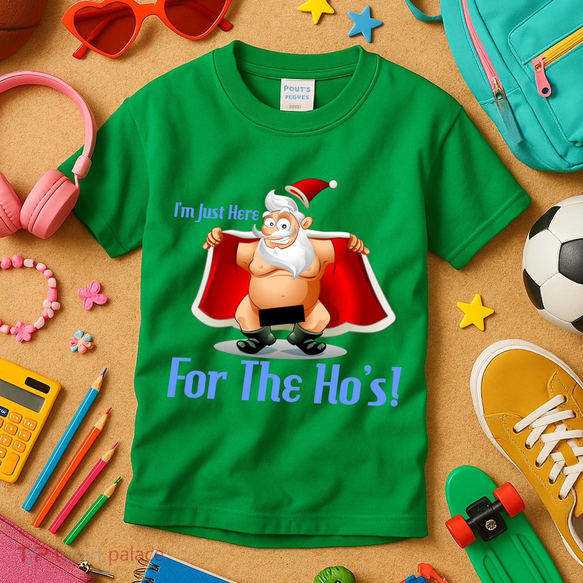 Funny Santa Nude Censored Just Here For The Ho's Kids T-Shirt