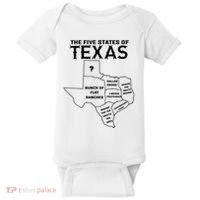 Five States Of Texas Funny Maps Of Dallas Houston Austin Baby Bodysuit thumb 0