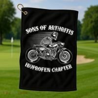 Funny Sons Of Arthritis Ibuprofen Chapter Skeleton Motorcycle Golf Towel thumb 1