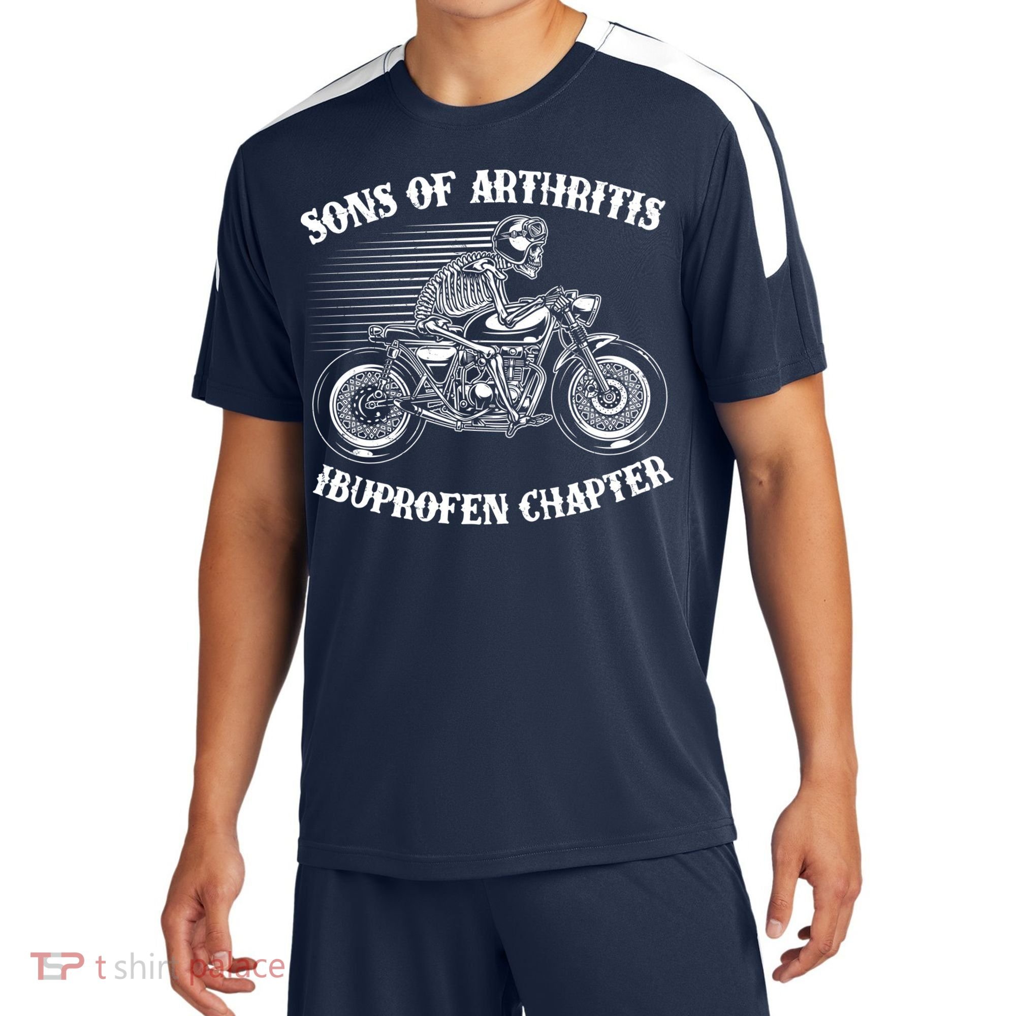 Funny Sons Of Arthritis Ibuprofen Chapter Skeleton Motorcycle Sport-Tek Competitor United Soccer Jersey