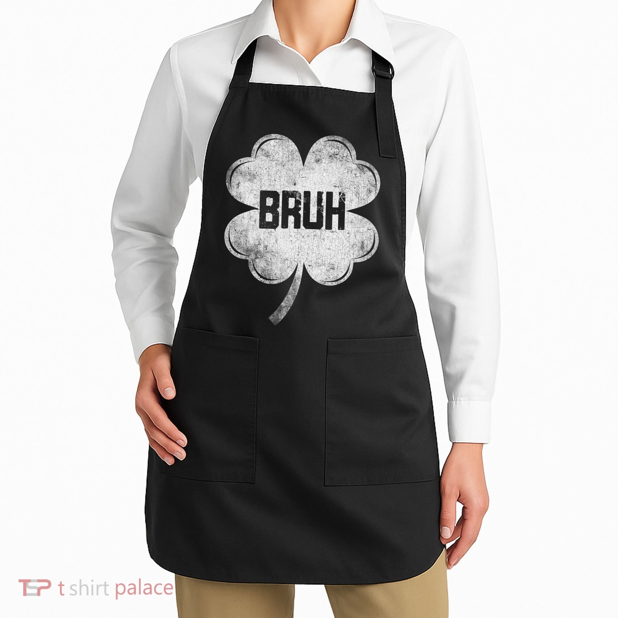Funny St Patricks Day Bruh Meme Shamrock Apron
