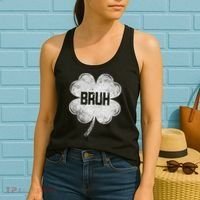 Funny St Patricks Day Bruh Meme Shamrock Women's Tank Top thumb 2