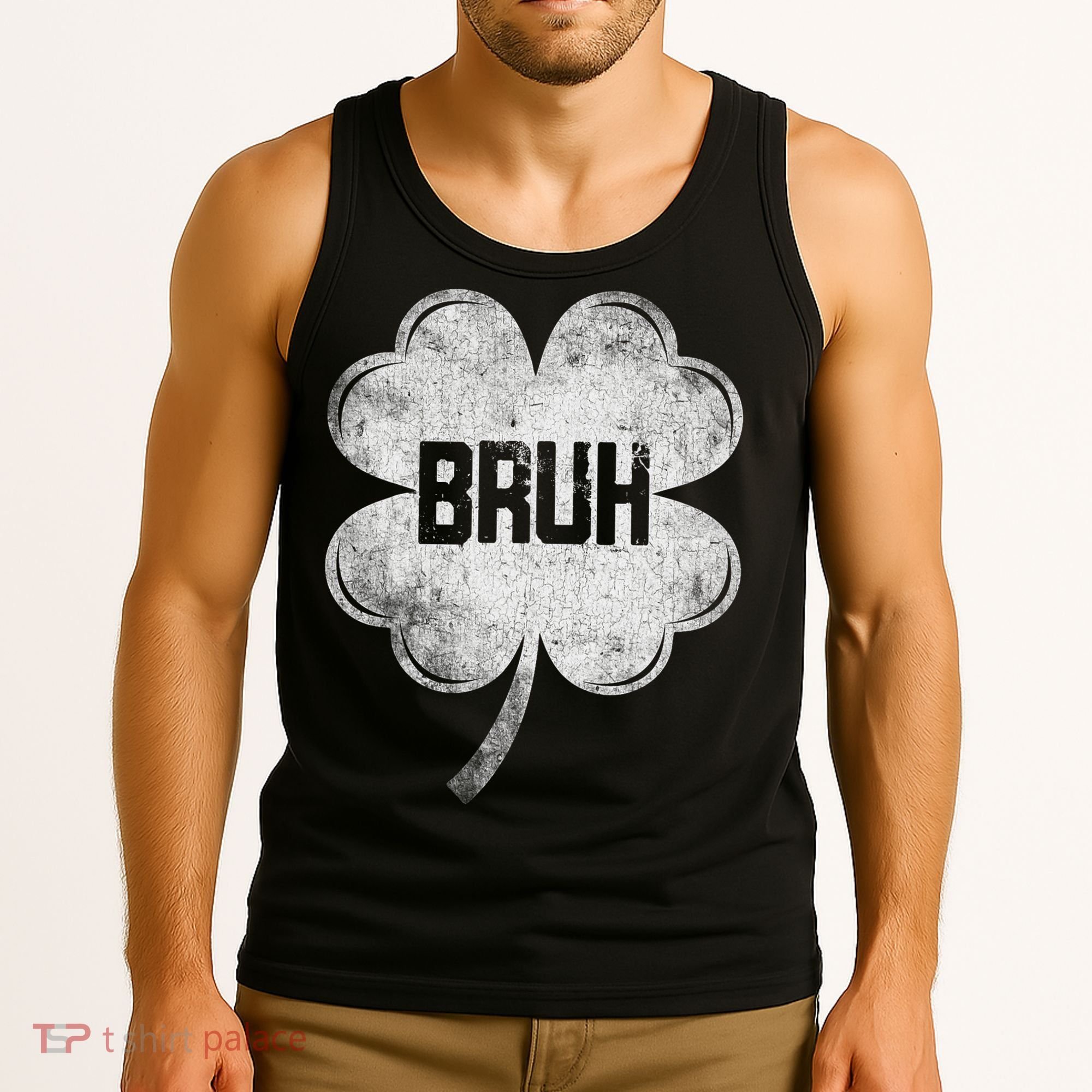 Funny St Patricks Day Bruh Meme Shamrock Tank Top