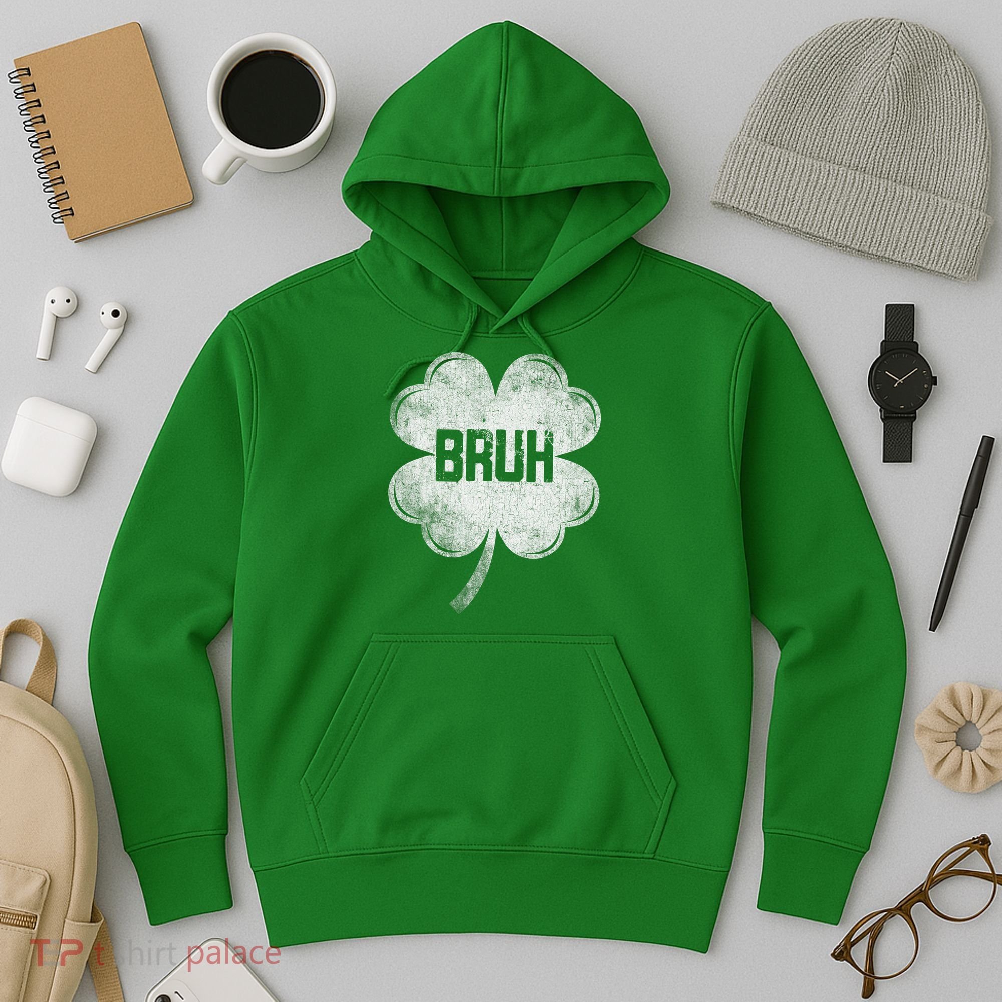 Funny St Patricks Day Bruh Meme Shamrock Hoodie