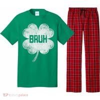 Funny St Patricks Day Bruh Meme Shamrock Pajama Set thumb 0