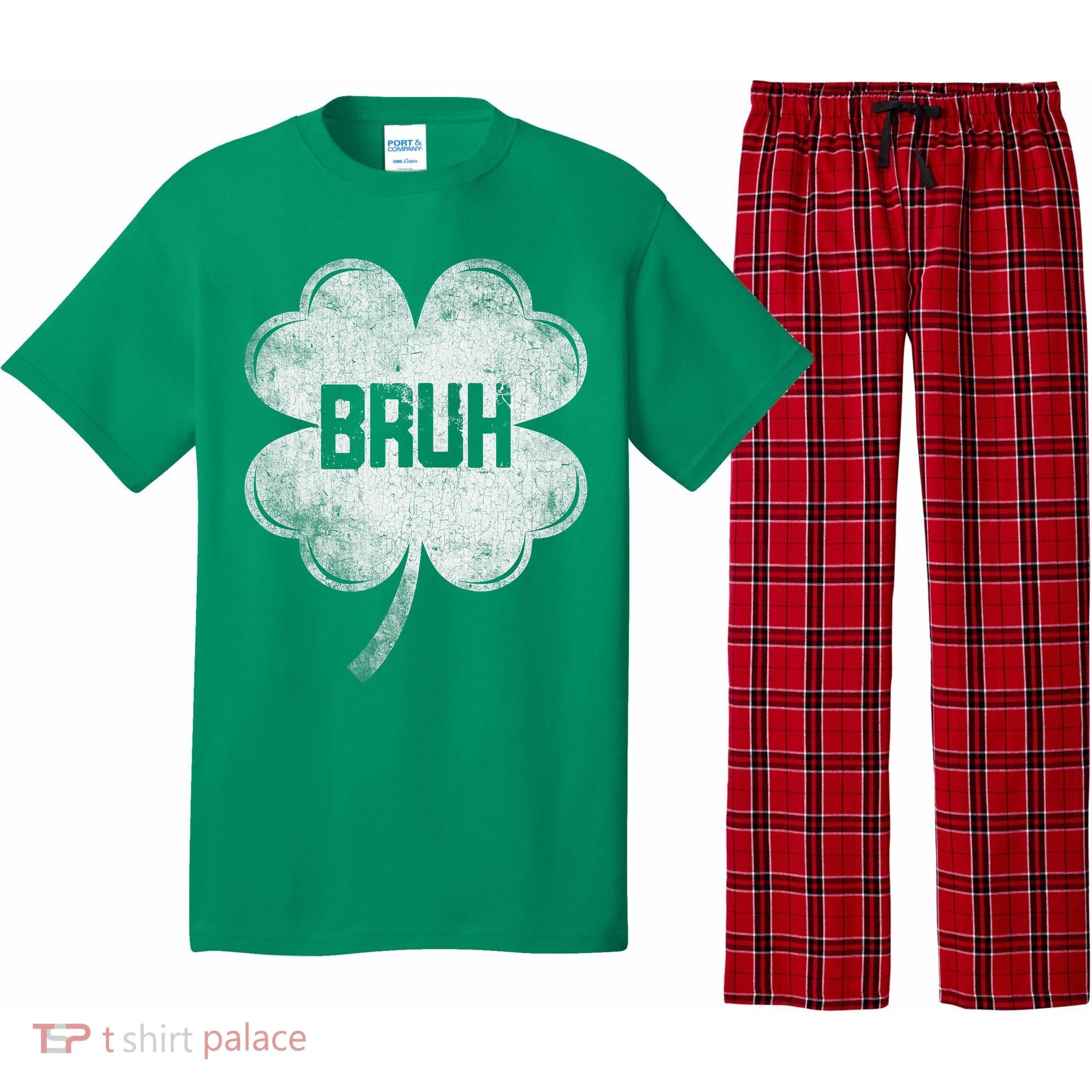 Funny St Patricks Day Bruh Meme Shamrock Pajama Set