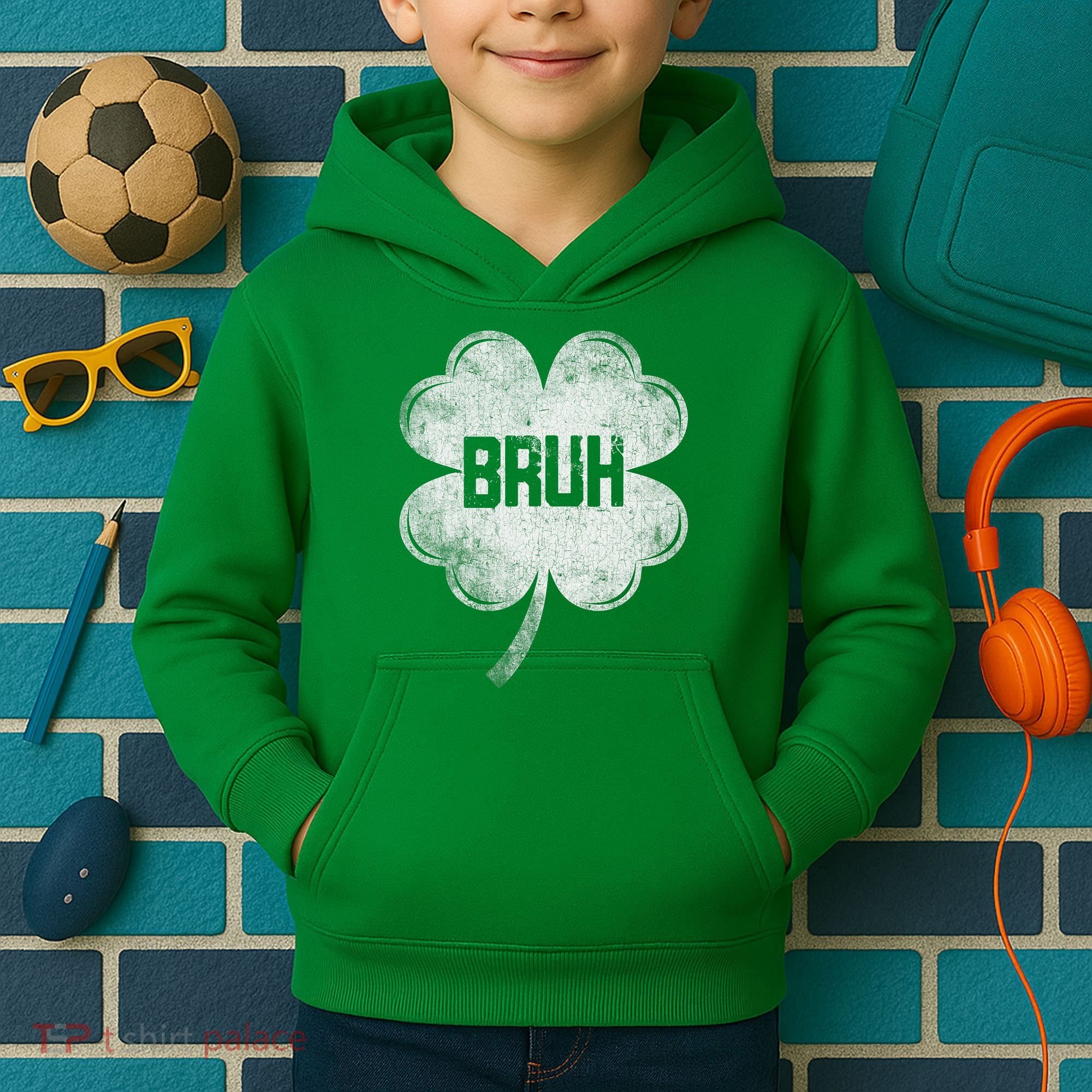 Funny St Patricks Day Bruh Meme Shamrock Kids Hoodie