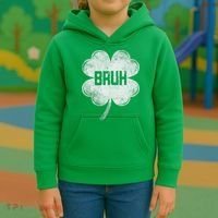 Funny St Patricks Day Bruh Meme Shamrock Kids Hoodie thumb 3