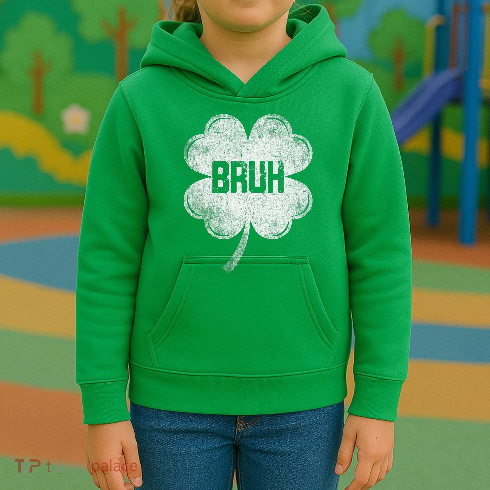 Funny St Patricks Day Bruh Meme Shamrock Kids Hoodie